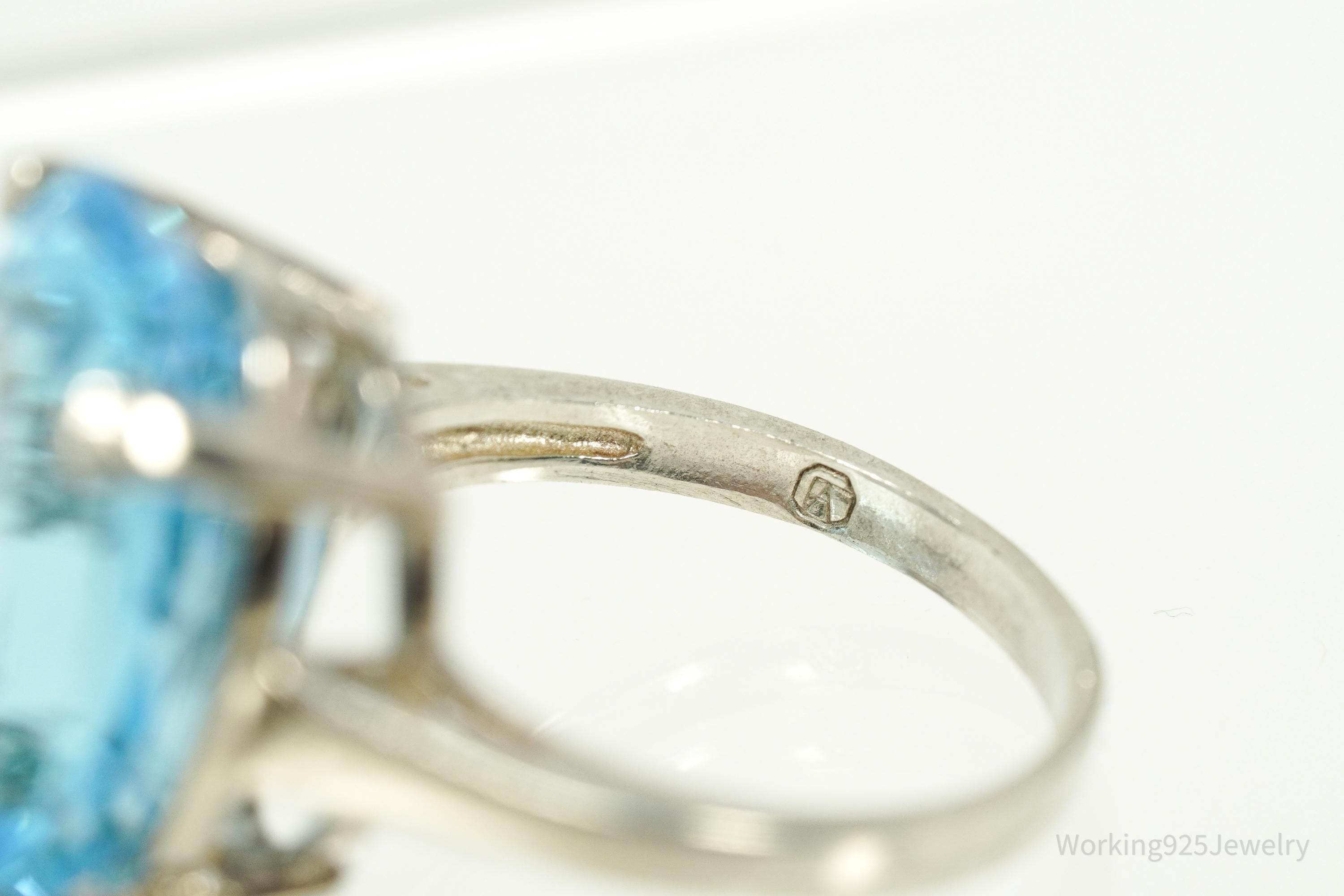 Vintage Large Blue Topaz Sterling Silver Ring - Size 8