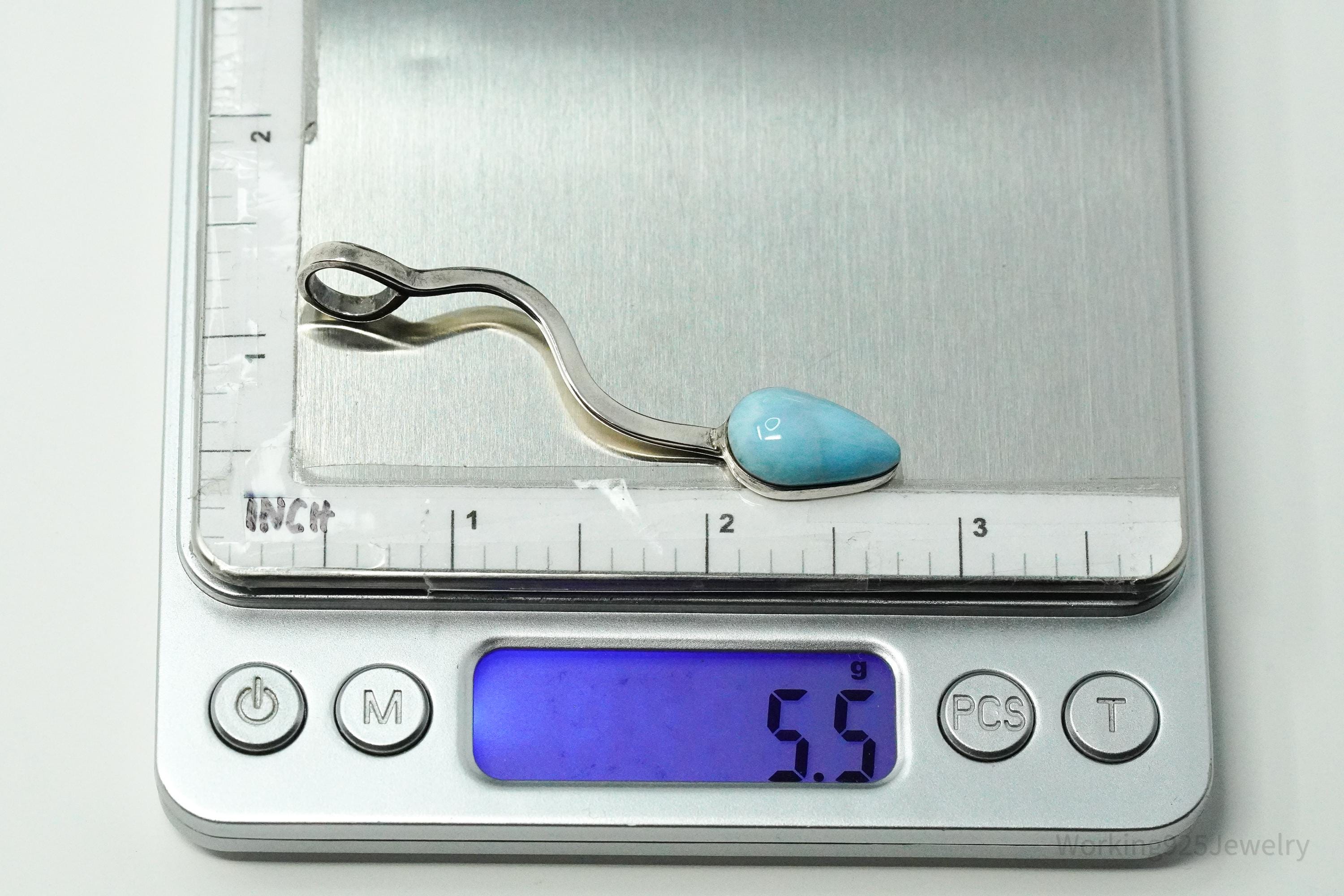 Vintage Blue Larimar Modernist Style Sterling Silver Necklace Pendant