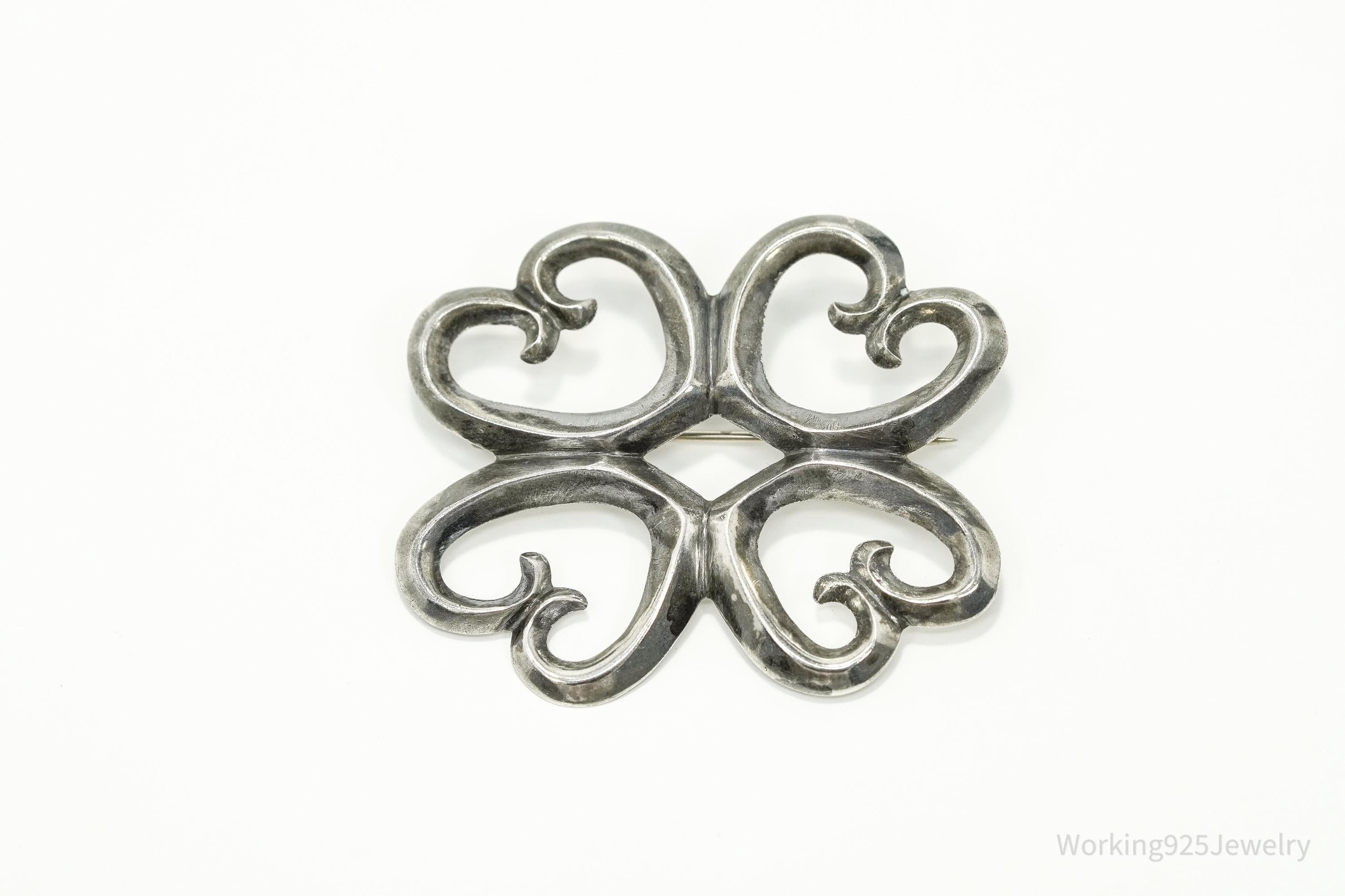 Large Vintage Native American Silver Brooch Pin 1 7/8"