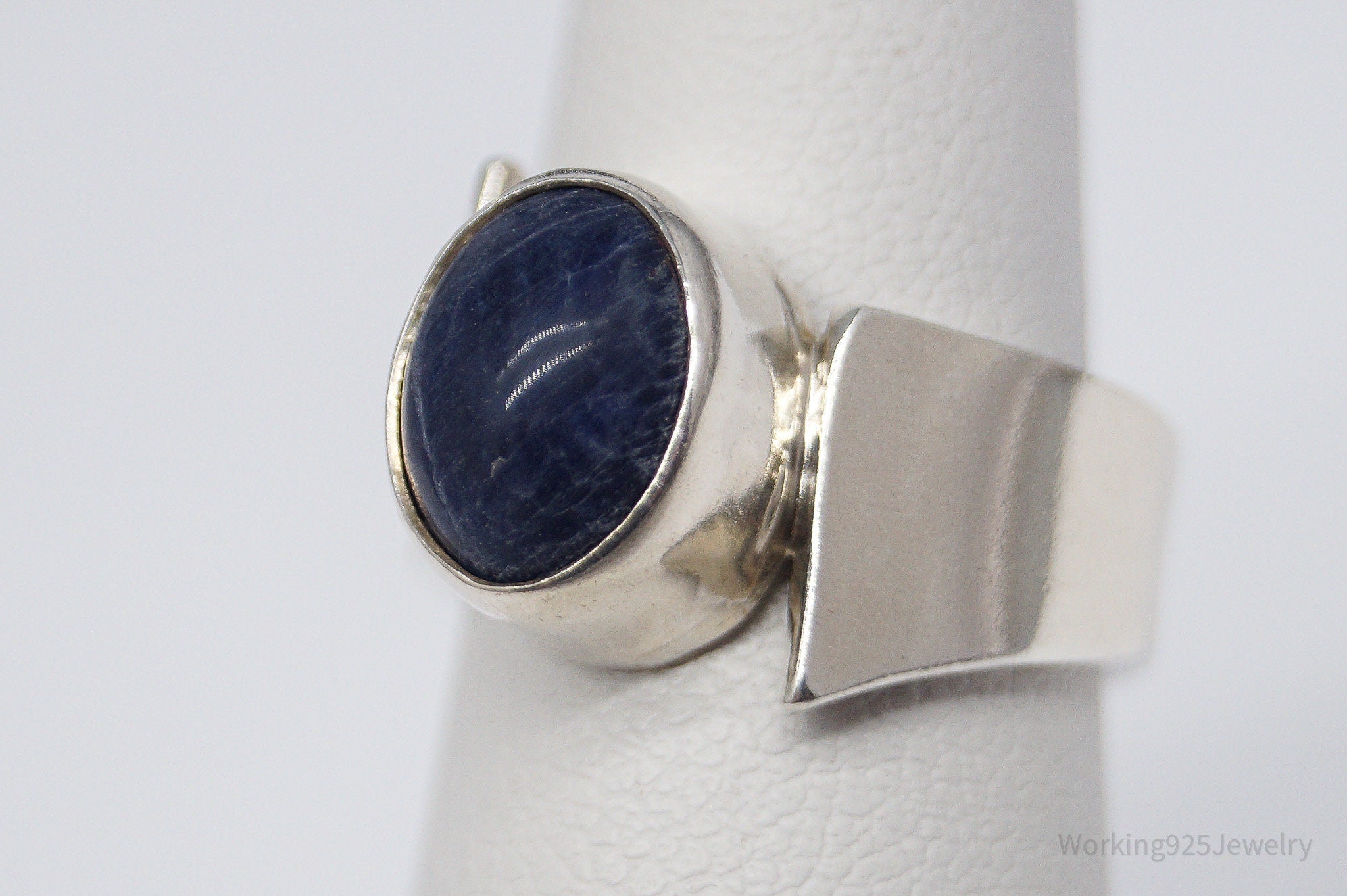 Vintage Sodalite Modernist Style Silver Ring - Size 5
