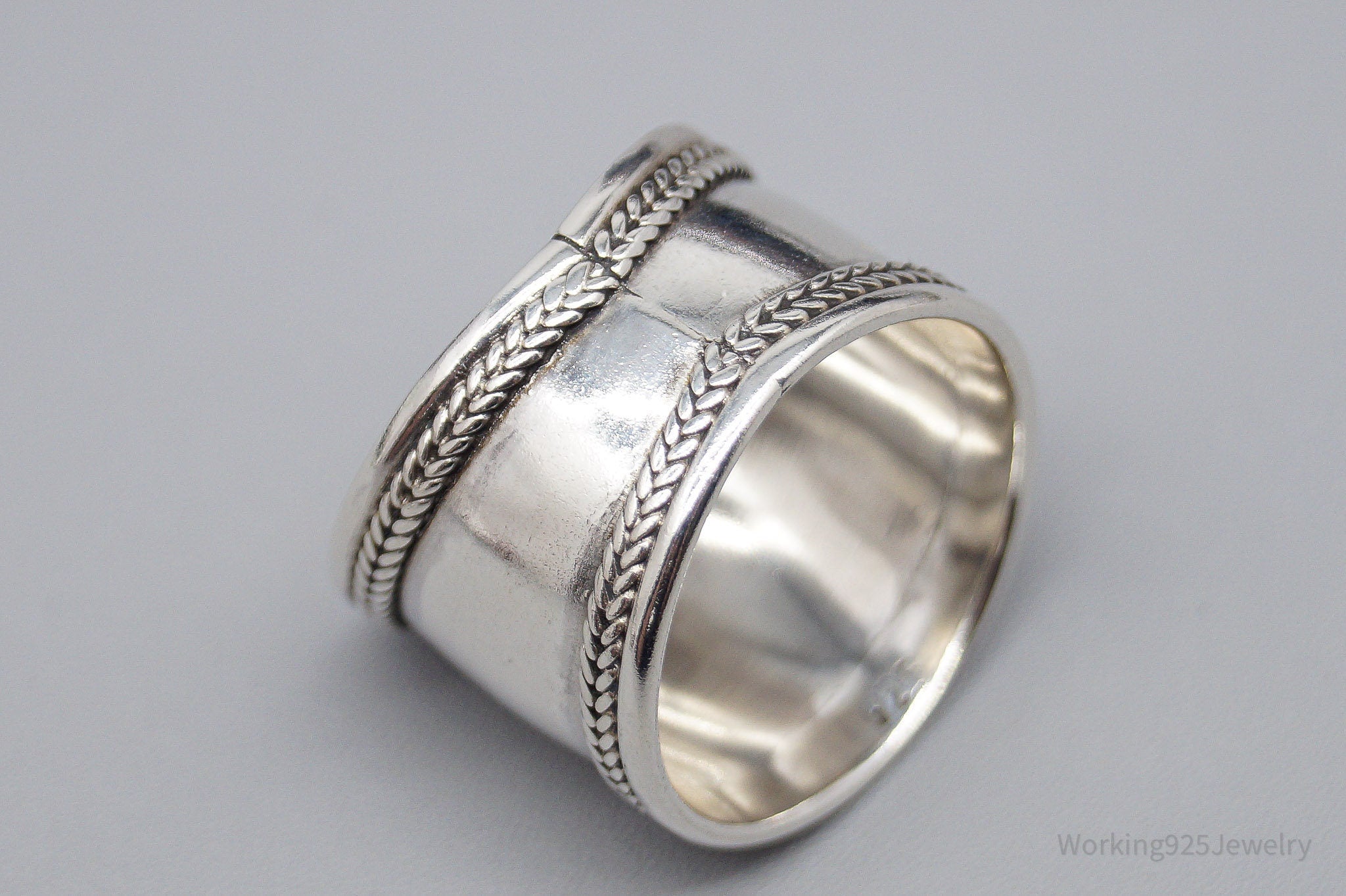 Vintage Sterling Silver Wide Band Ring - Size 7.75