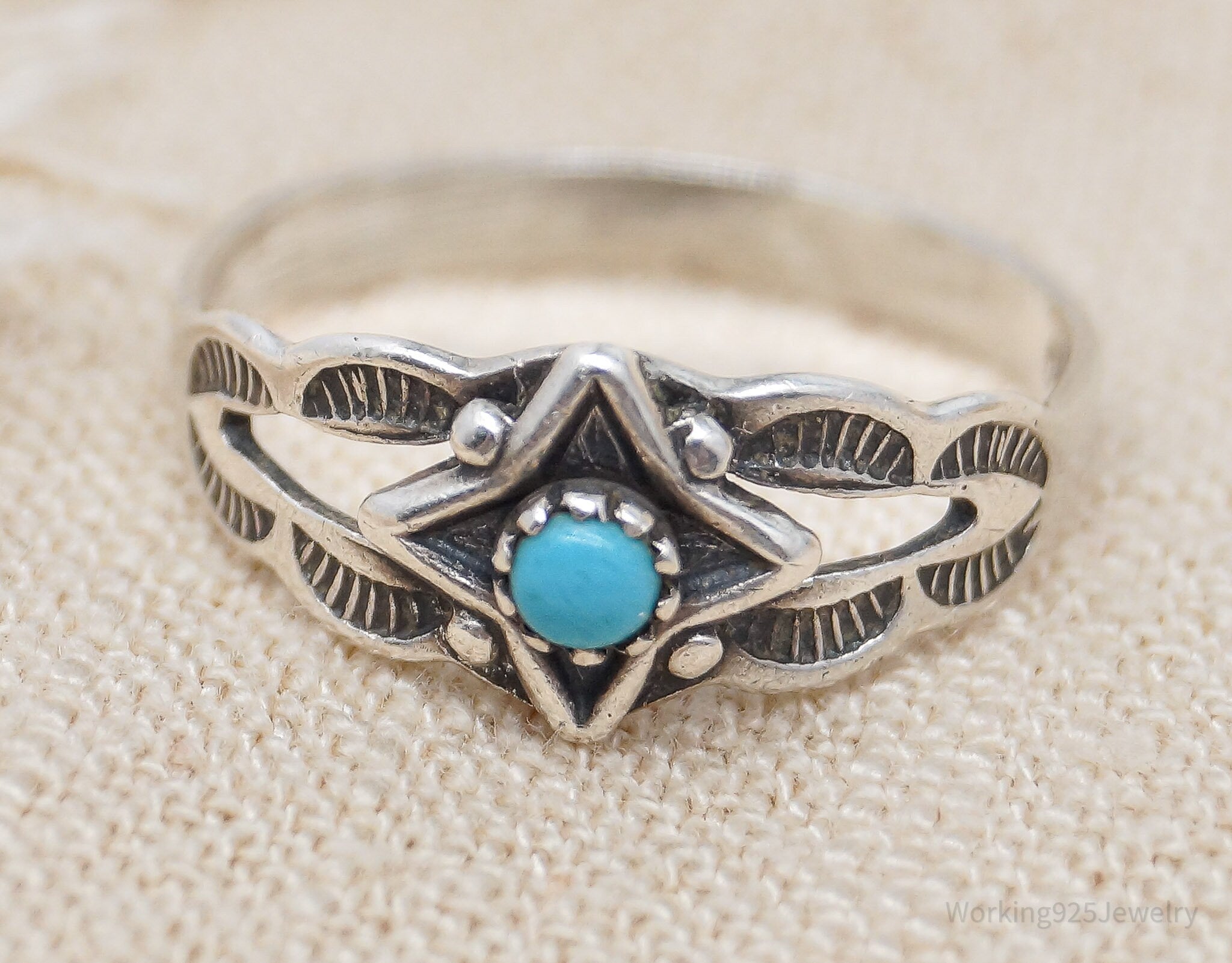 Vintage Native Bell Trading Post Turquoise Sterling Silver Ring - Size 4.25