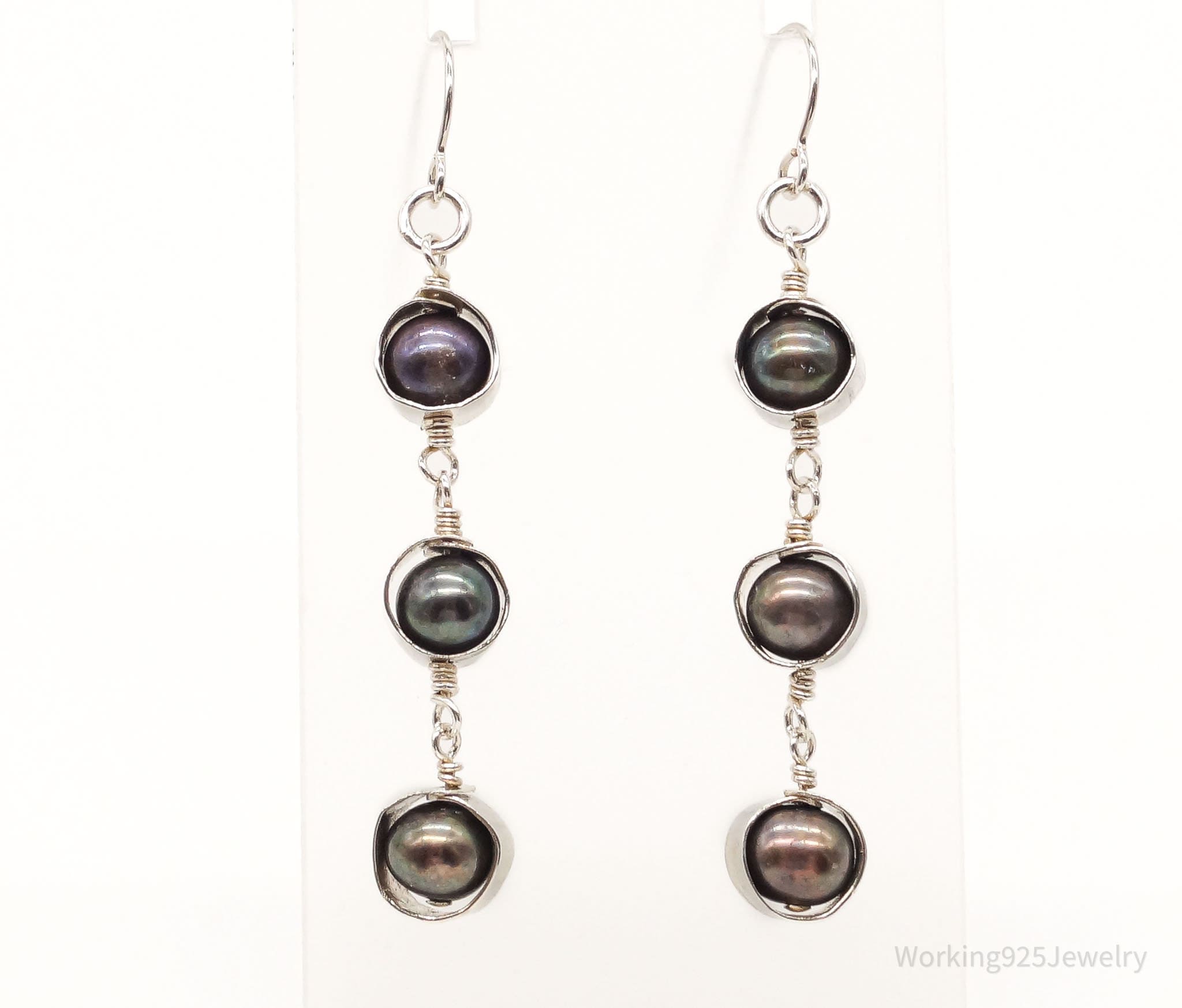 Vintage Tahitian Pearl Sterling Silver Earrings