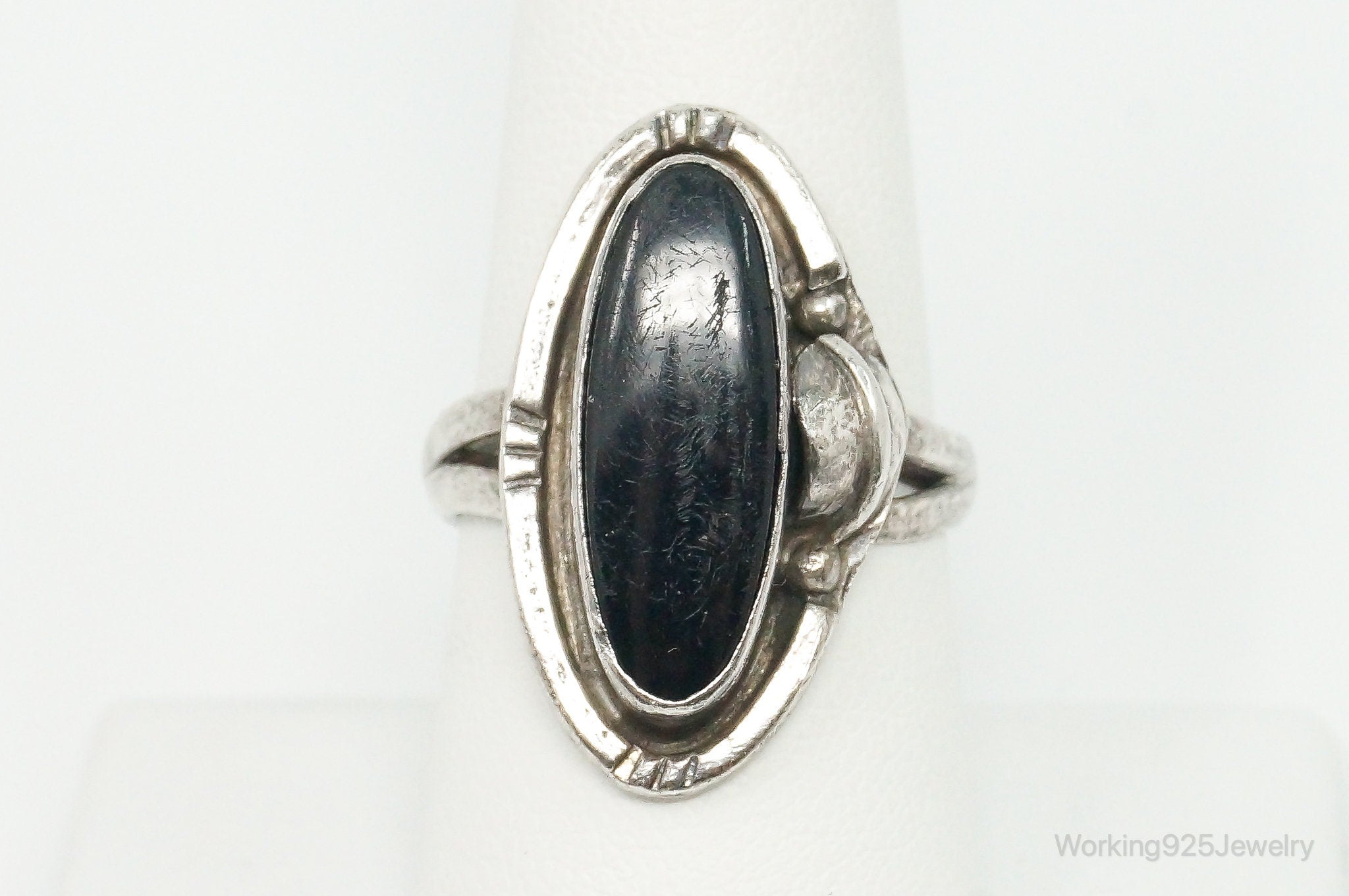 Vintage Mexico Designer Black Onyx Sterling Silver Ring - Size 8.75