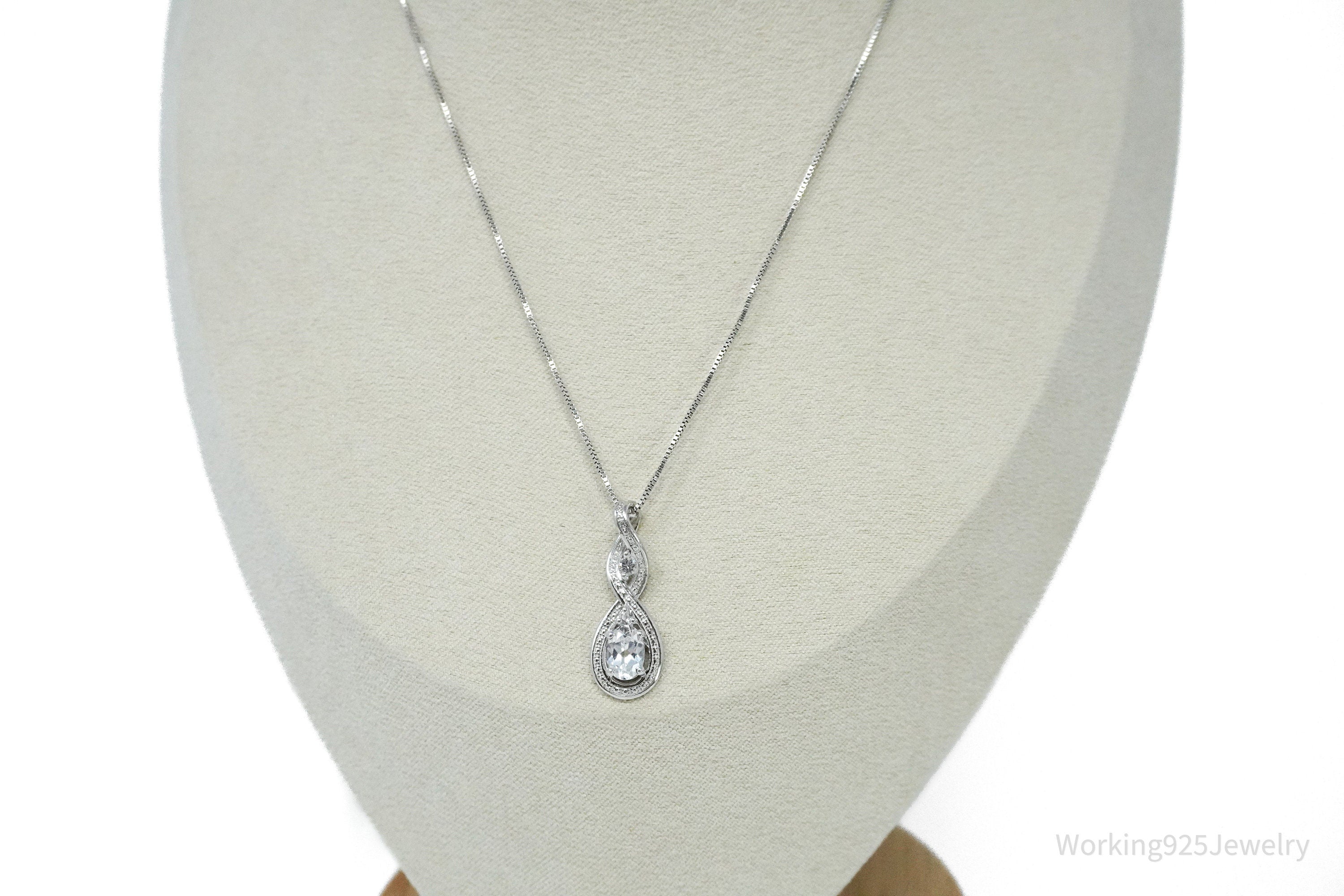 Vintage Cubic Zirconia Sterling Silver Necklace 18"