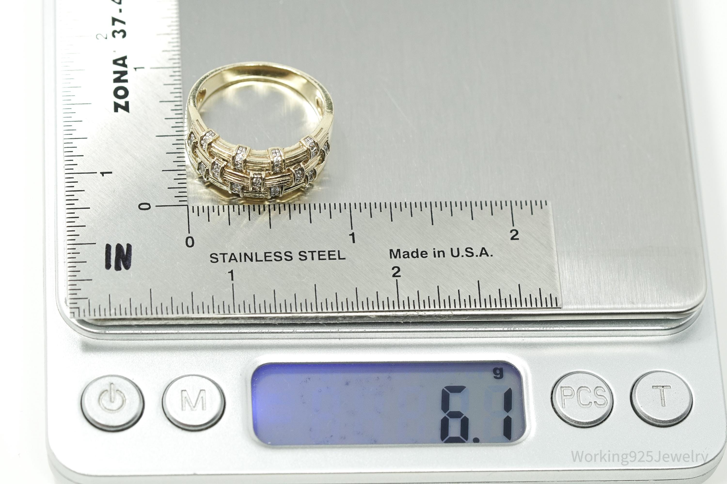 Vintage Cubic Zirconia Gold Vermeil Sterling Silver Band Ring - Size 10.25