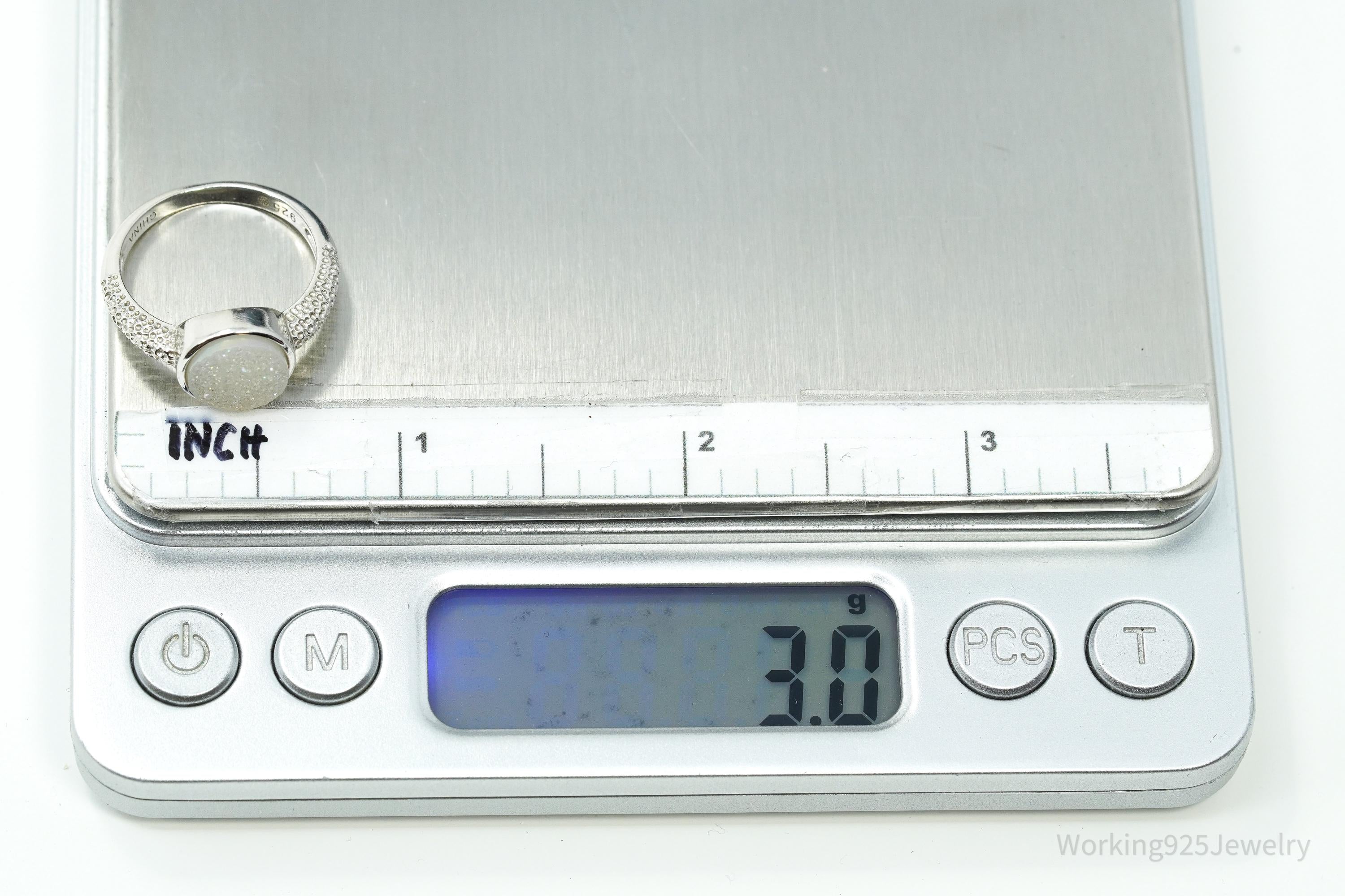 Vintage Druzy Quartz Sterling Silver Ring - Size 7.25