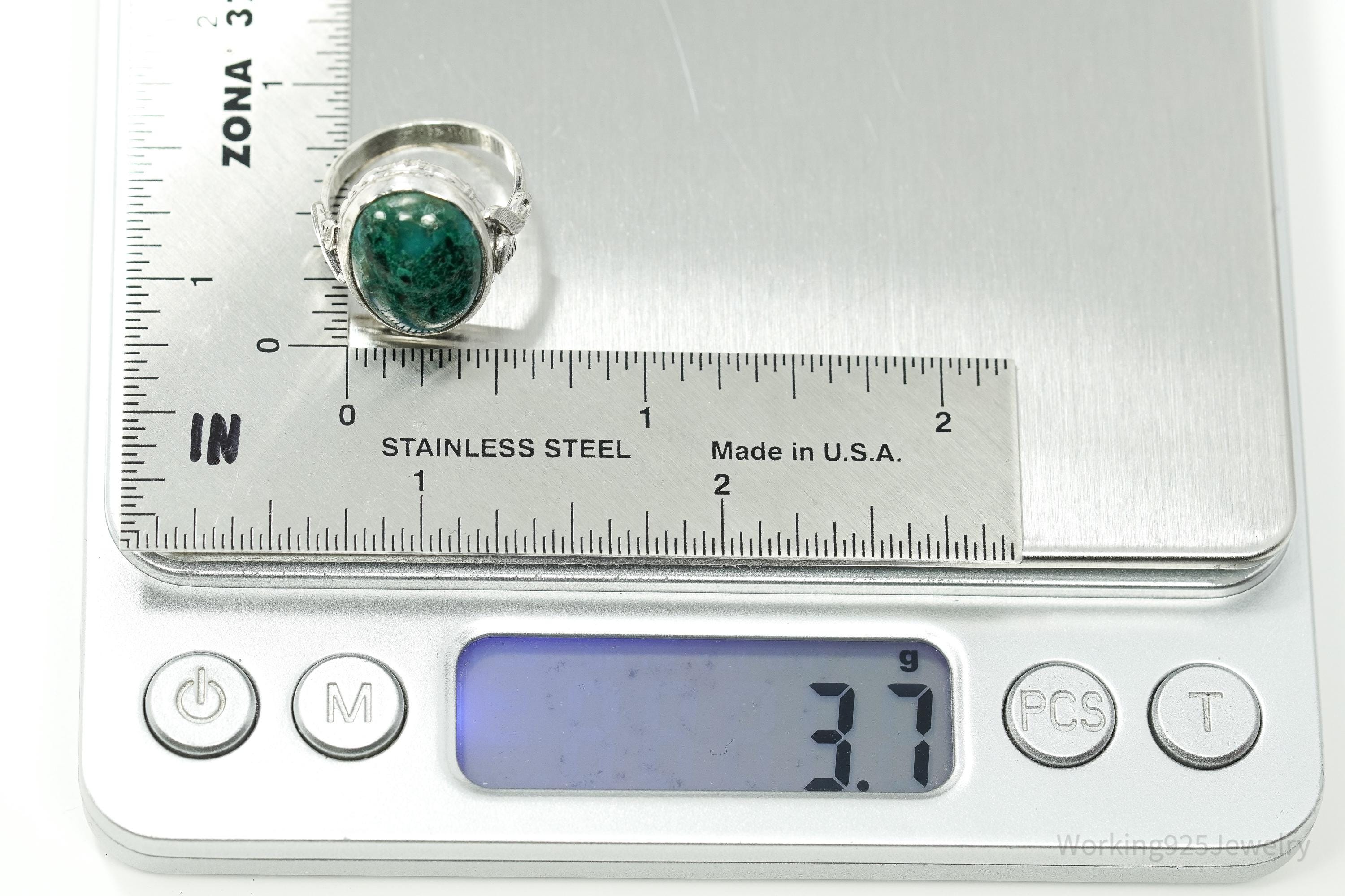 Antique Designer Clark Coombs Chrysocolla Sterling Silver Ring Size 5.5