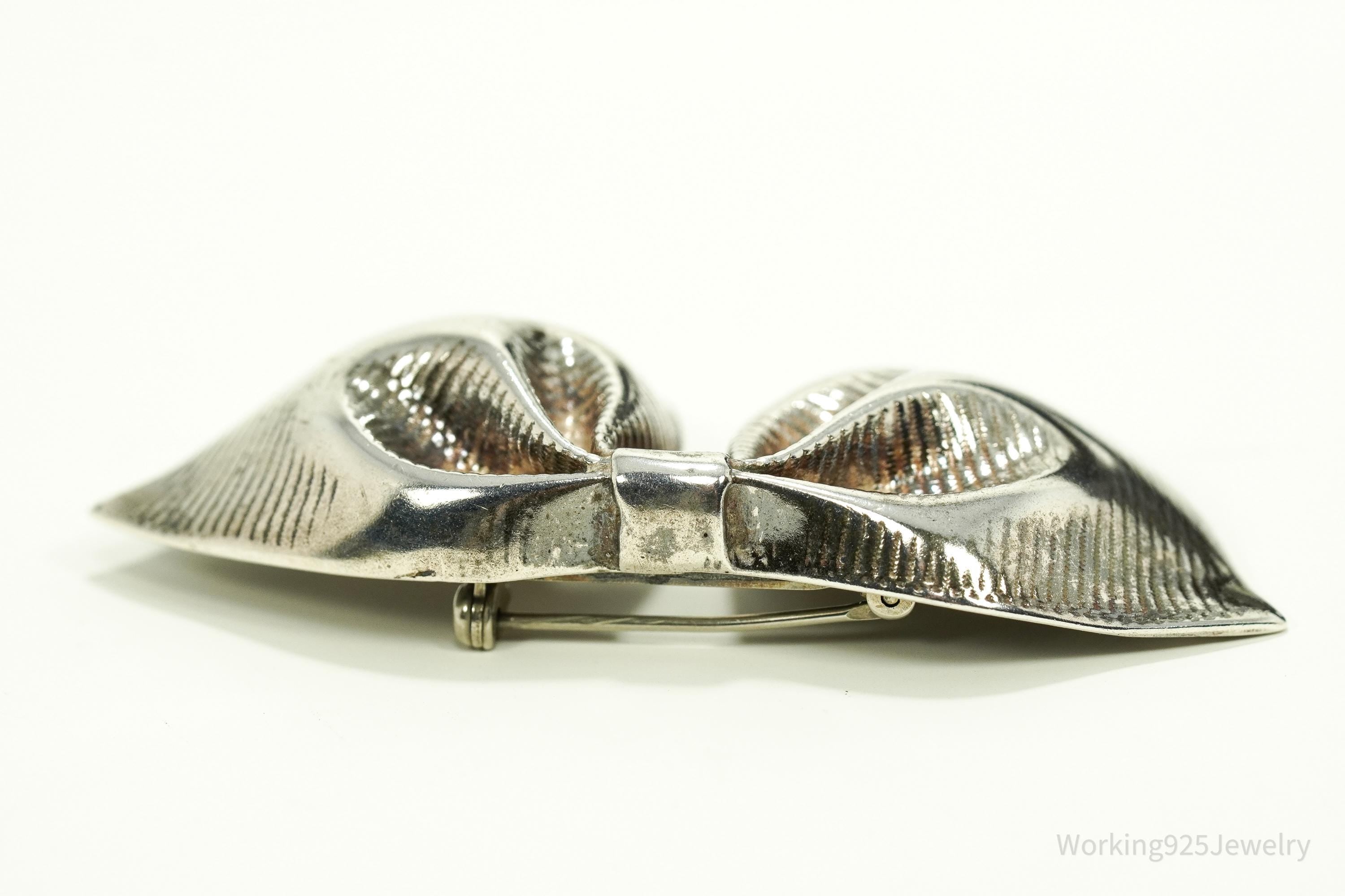 Antique Large Bow Tie Sterling Silver Brooch Pin