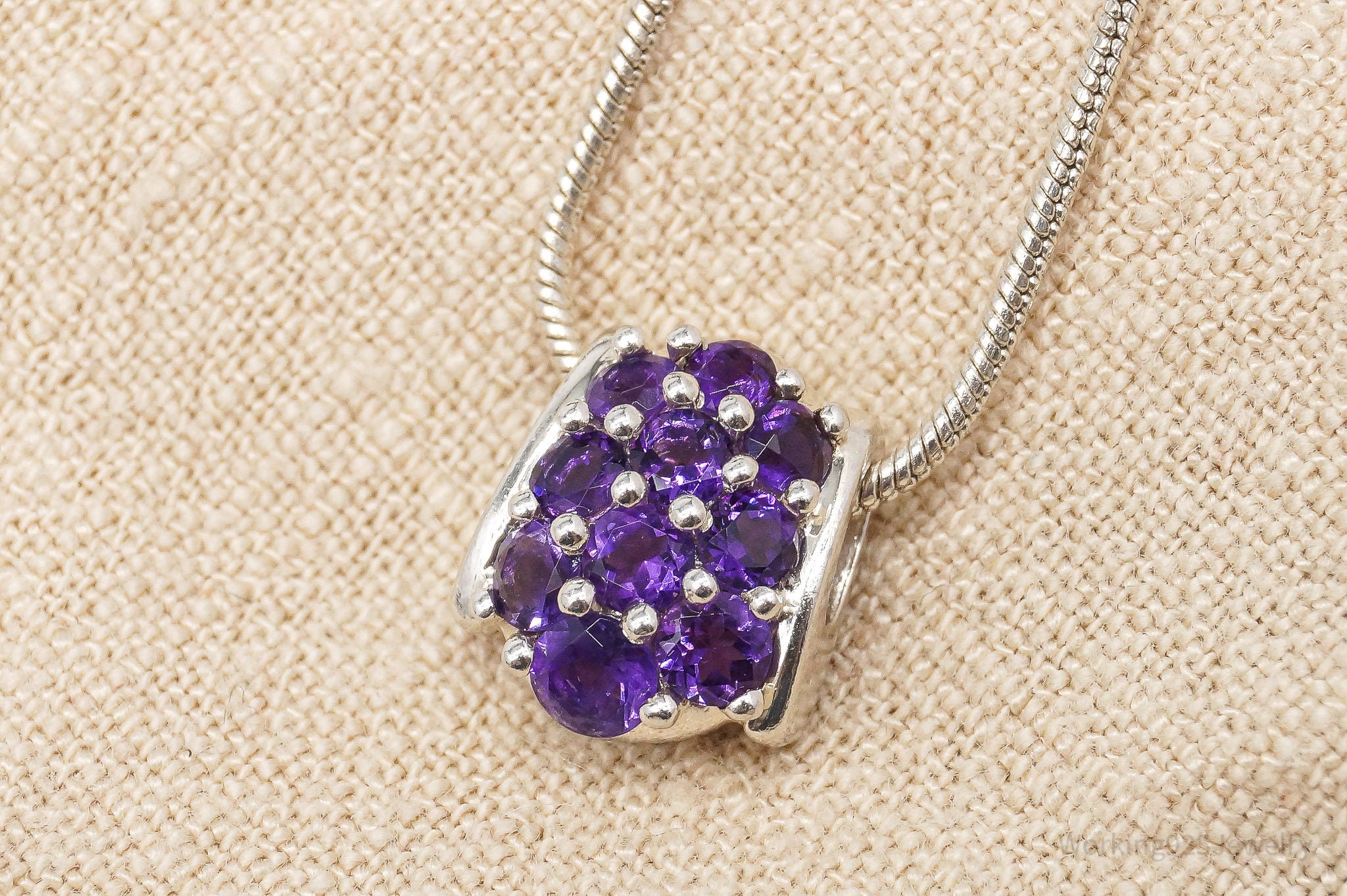 Vintage Amethyst Sterling Silver Chain Necklace 16"