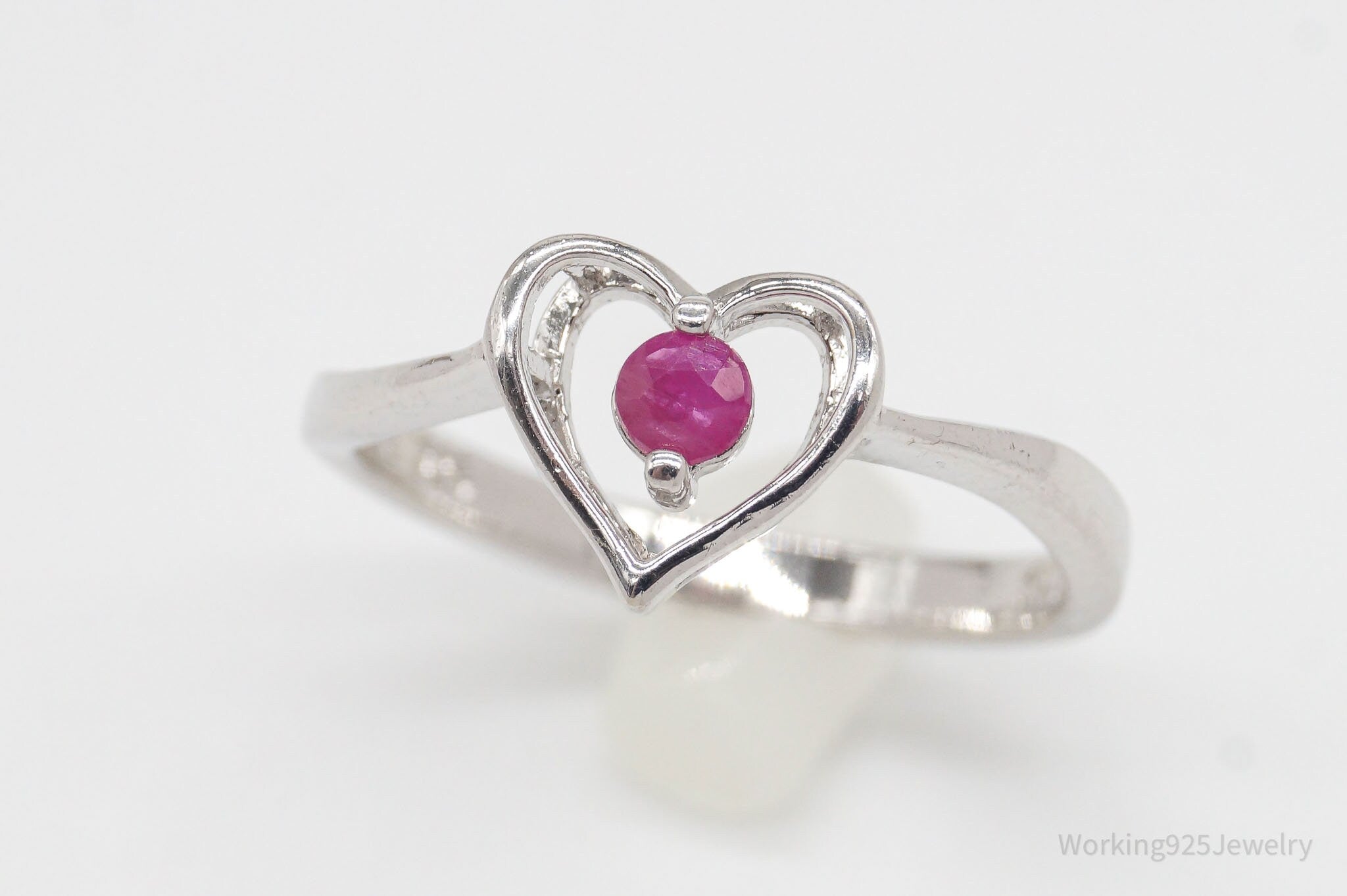 Vintage Ross Simons Ruby Heart Sterling Silver Ring - Size 7