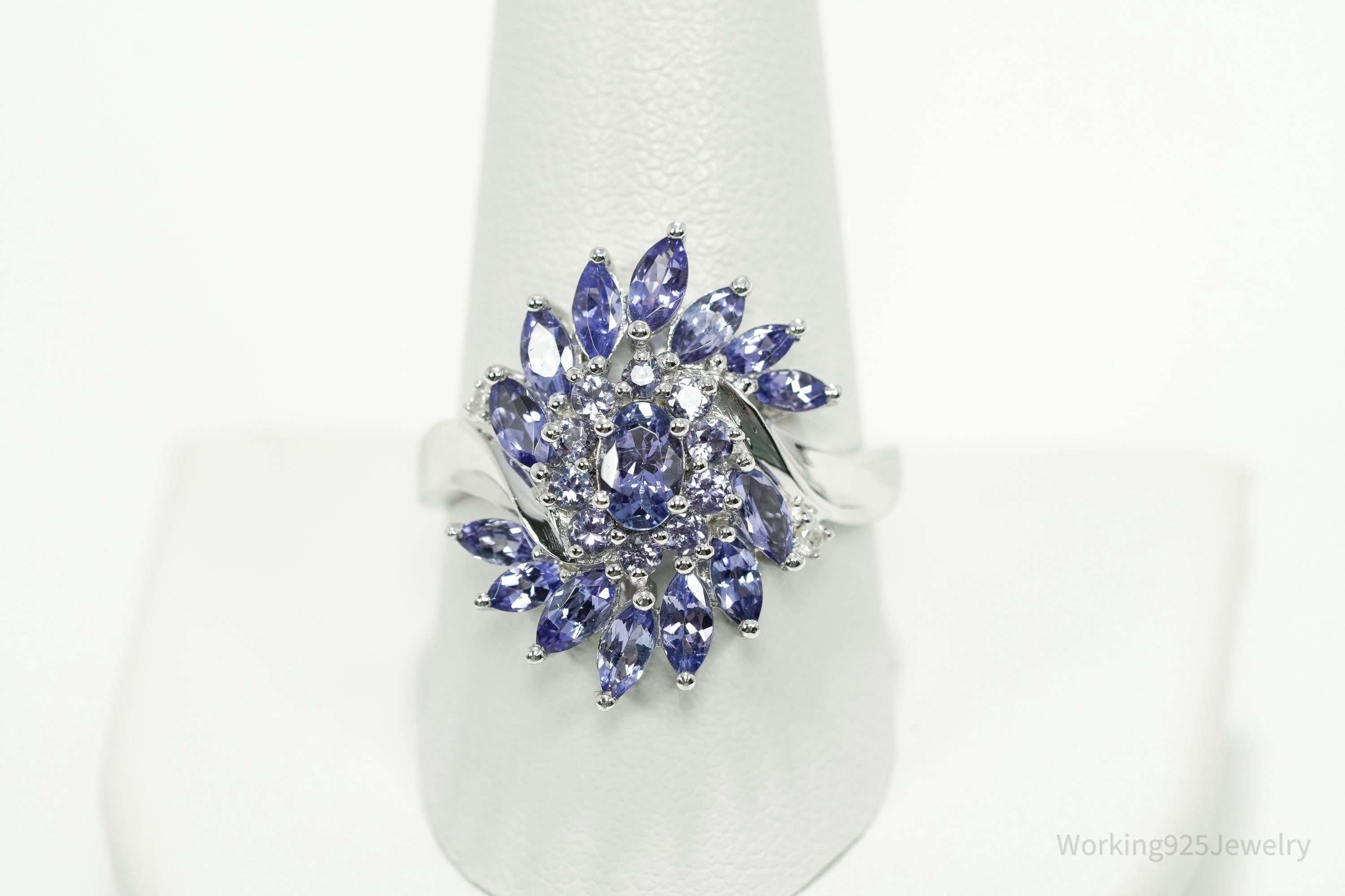 Designer JS Tanzanite & Diamond Sterling Silver Ring Size 10.25