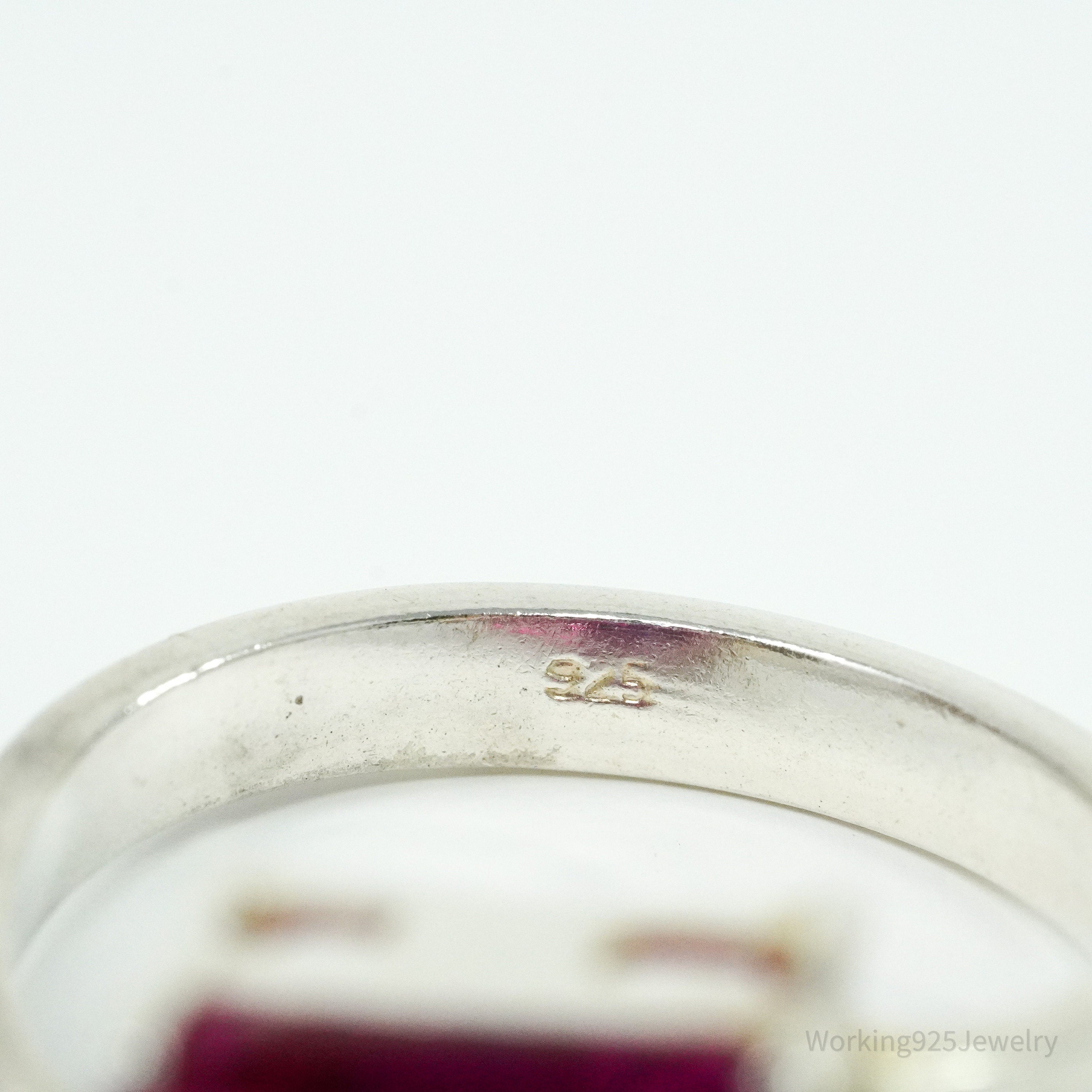 Vintage Lab Ruby Sterling Silver Ring - Size 8.75