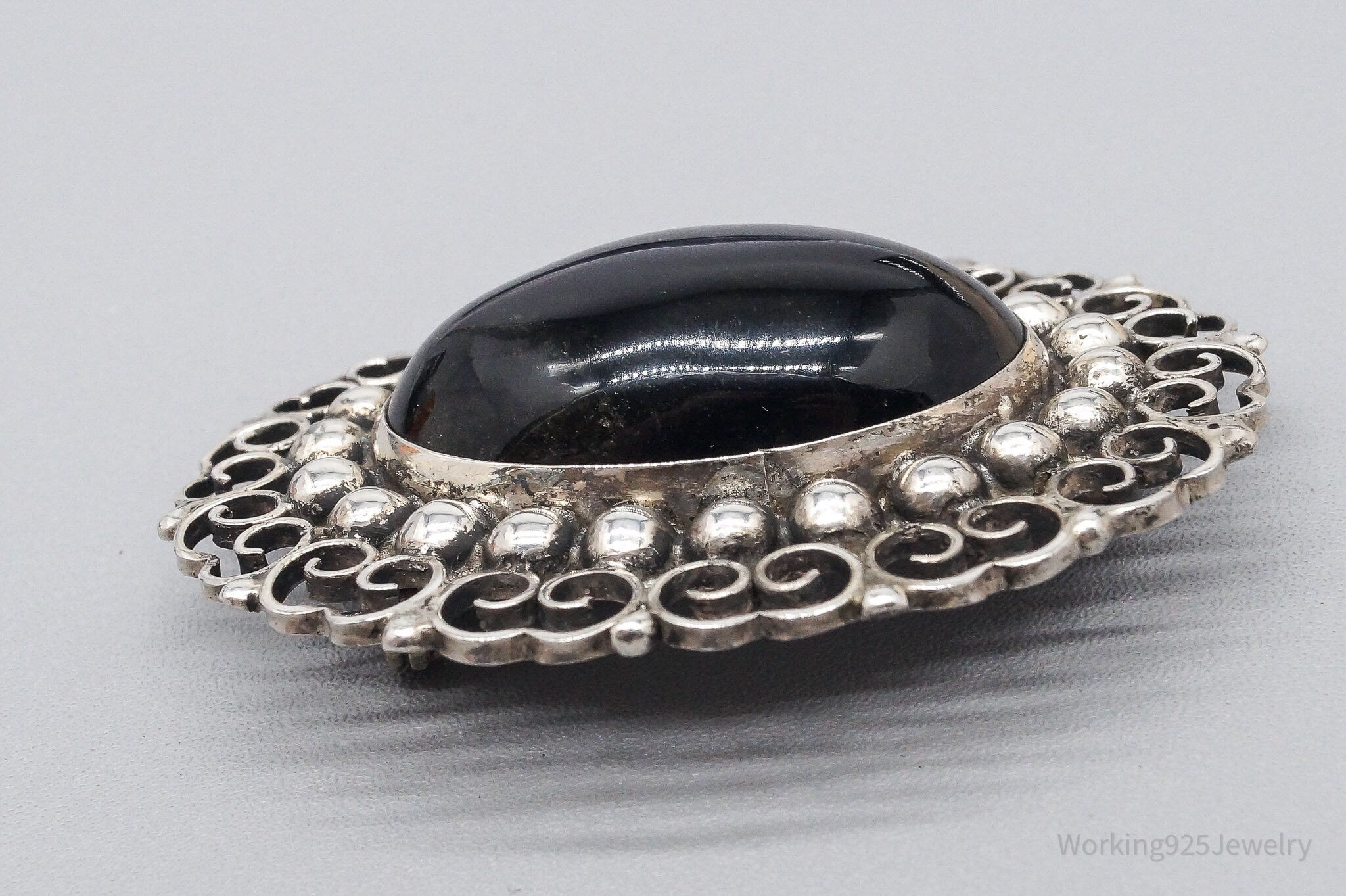 Vintage Mexico Modernist Sterling hotsell Silver Black Onyx Brooch