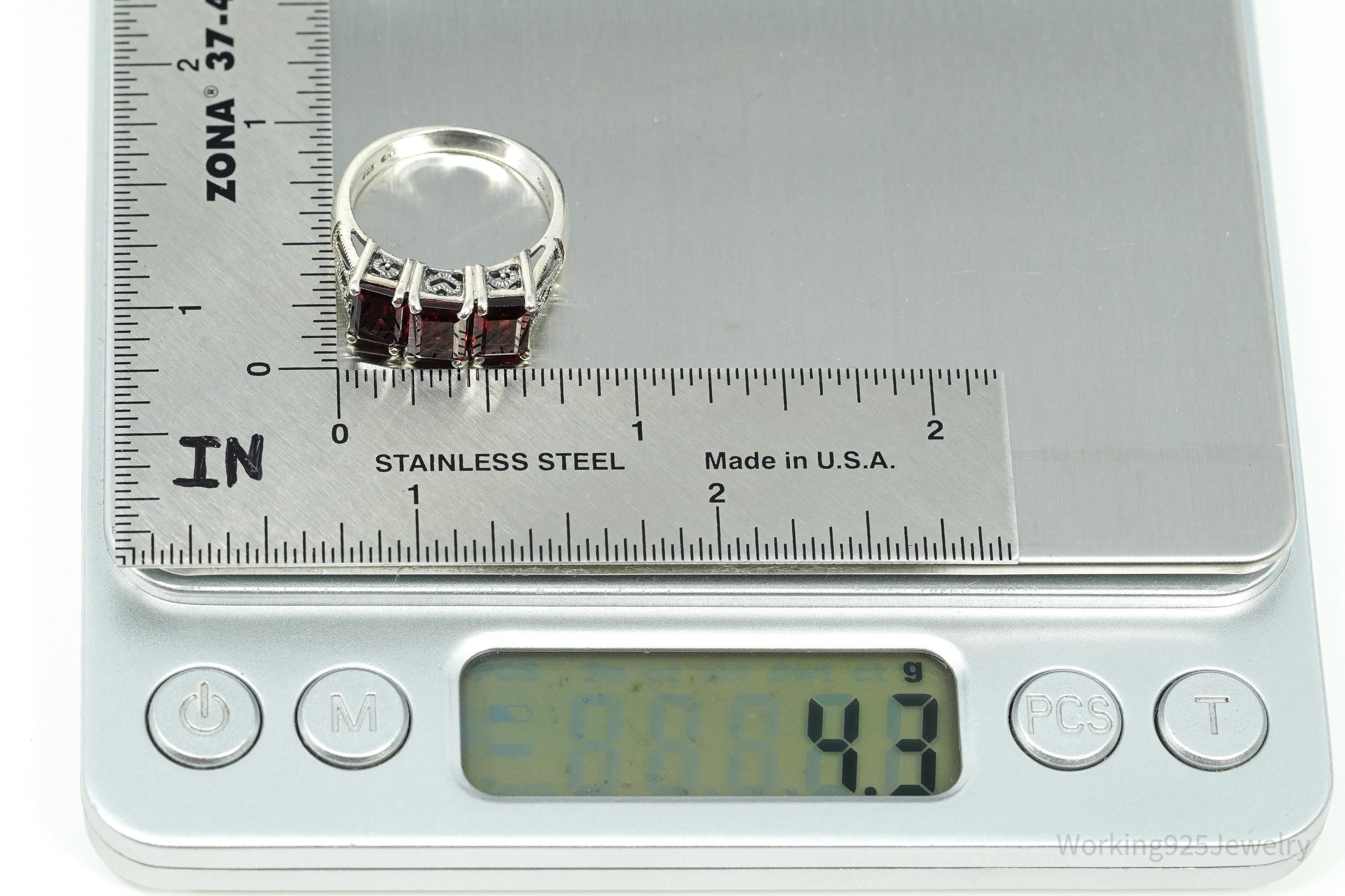 Vintage Garnet Sterling Silver Ring Size 7