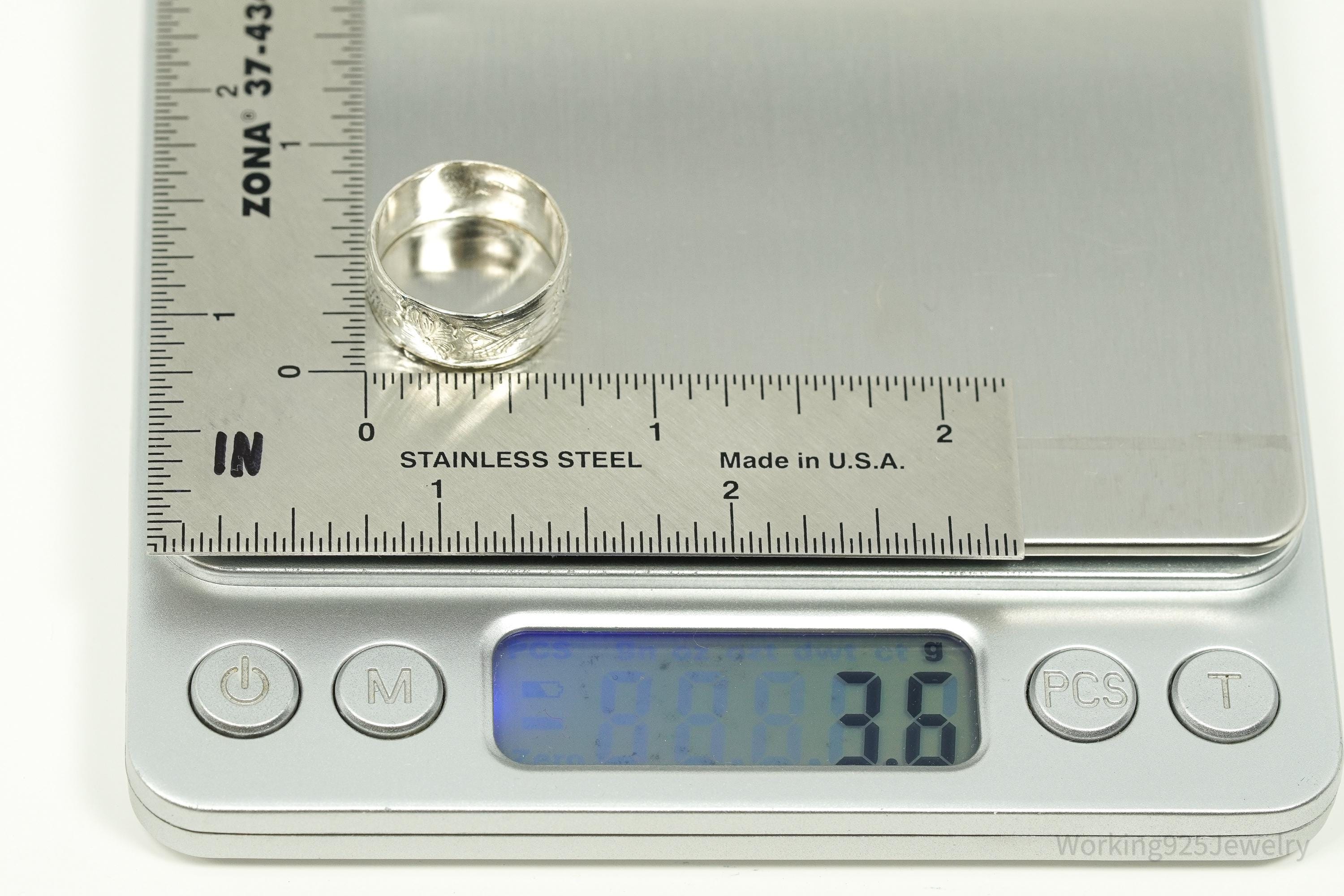 Antique Art Nouveau Style Sterling Silver Band Ring - Size 5.75