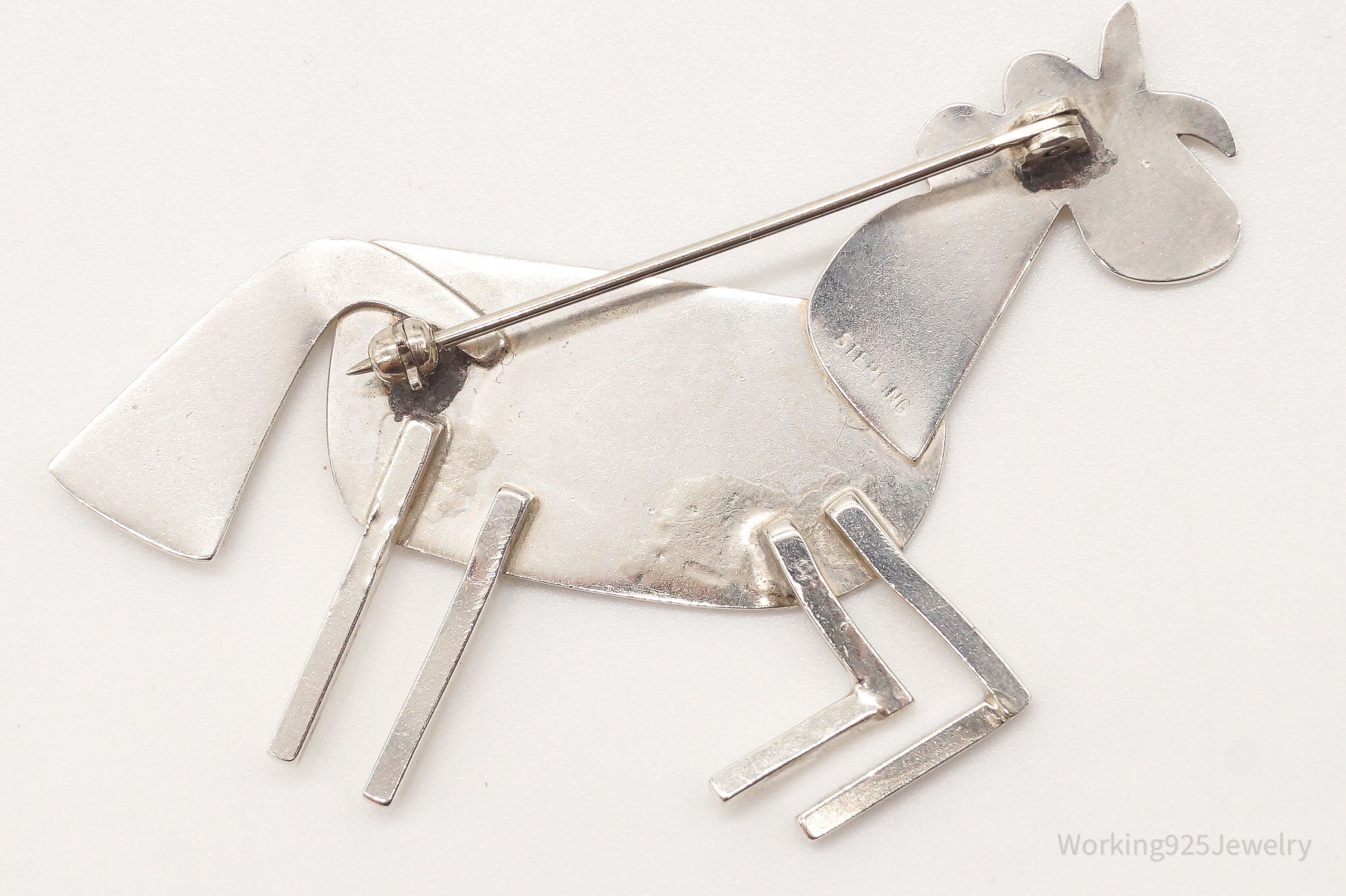 Vintage Modernist Horse Sterling Silver Brooch Pin