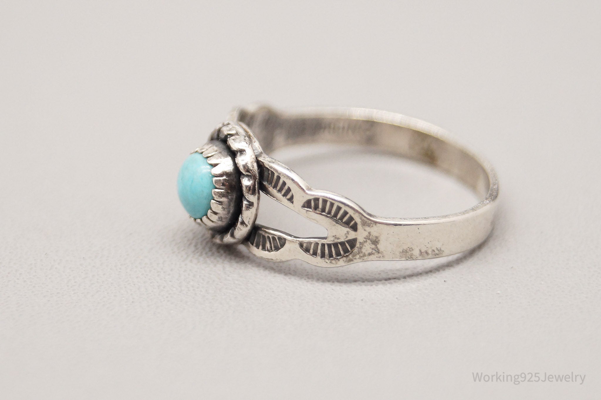 Vintage Native Bell Trading Post Turquoise Sterling Silver Ring - Size 3