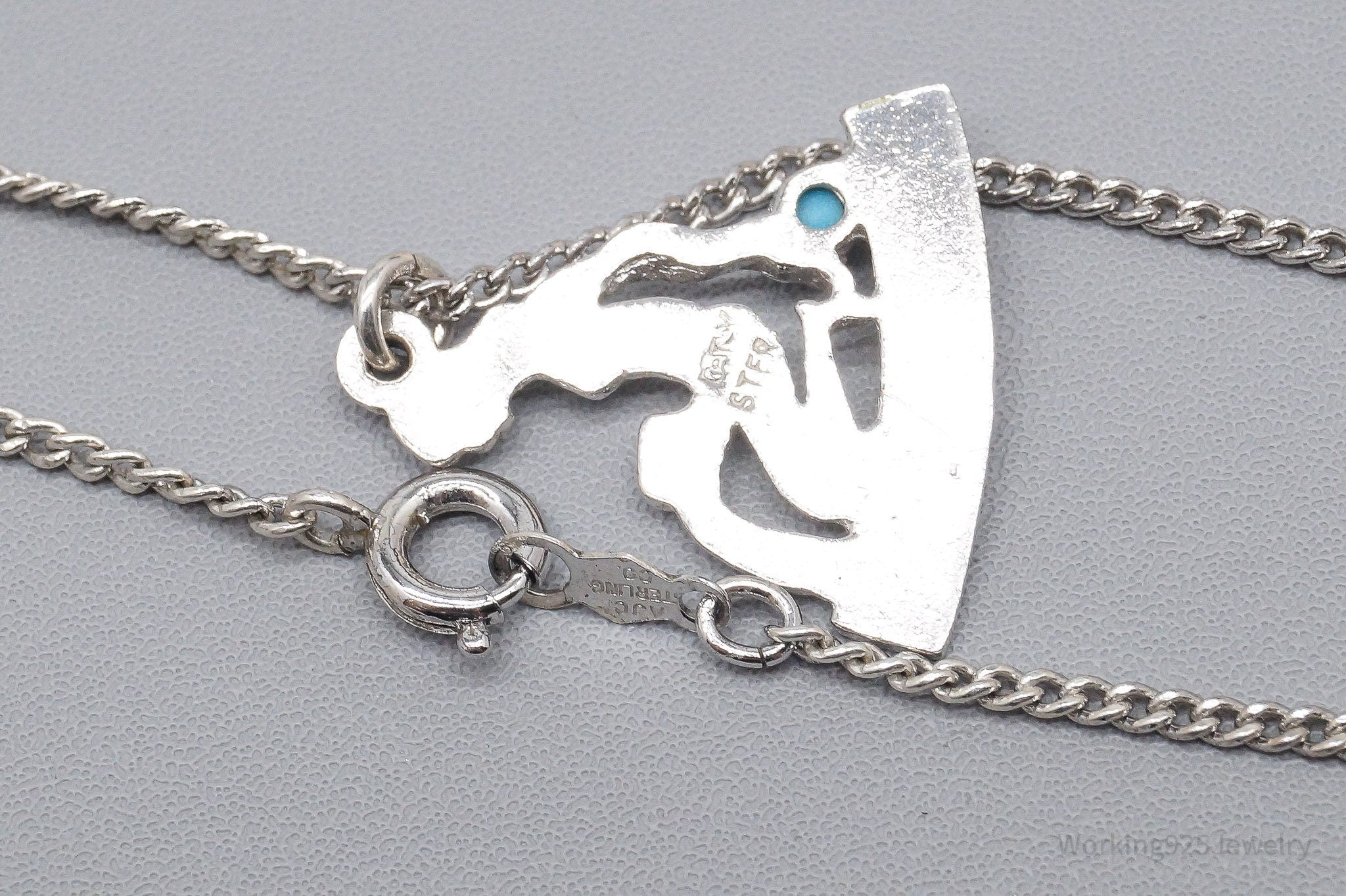 Vintage Aquarius Zodiac Sign Turquoise Sterling Silver Necklace 15"