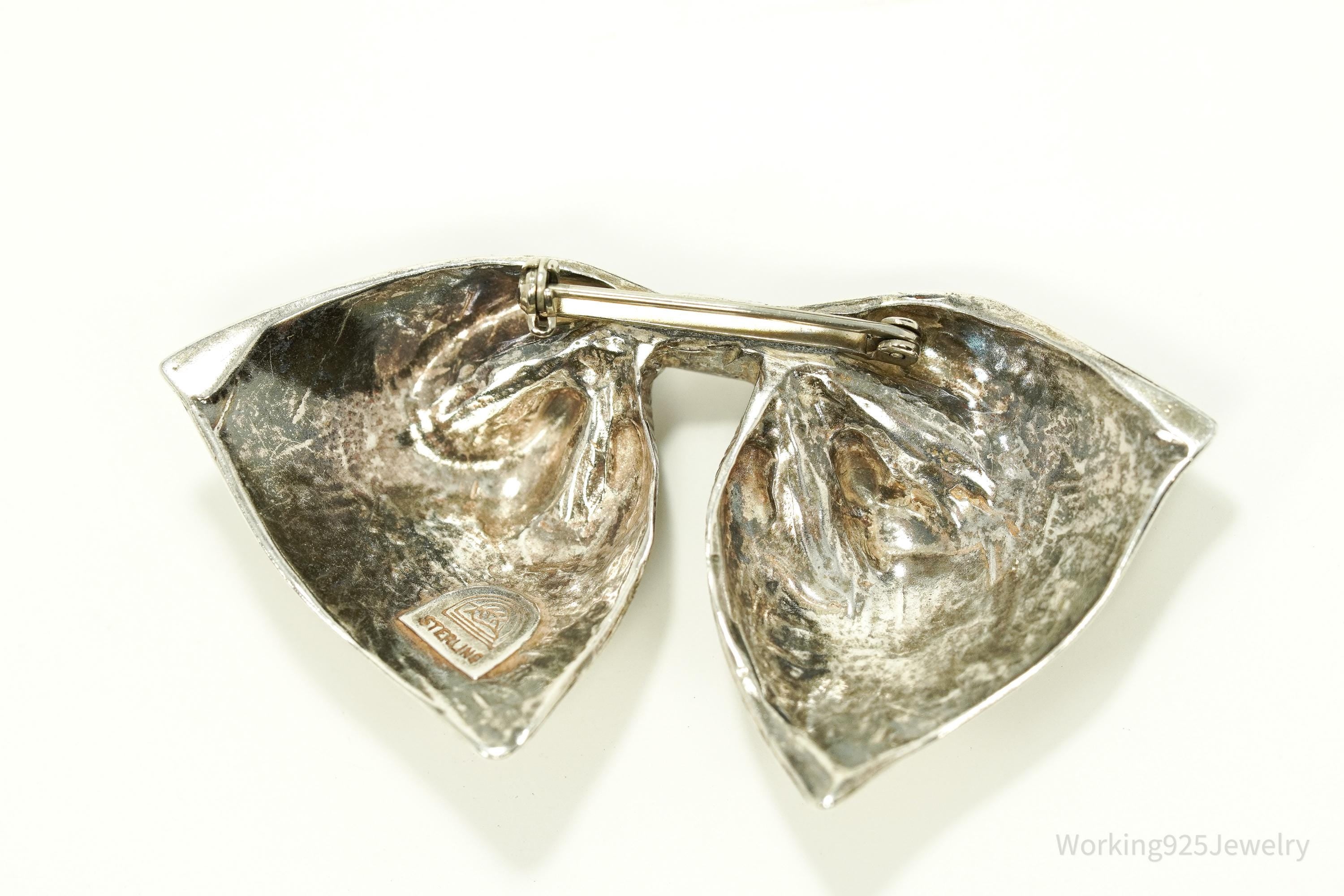 Antique Large Bow Tie Sterling Silver Brooch Pin