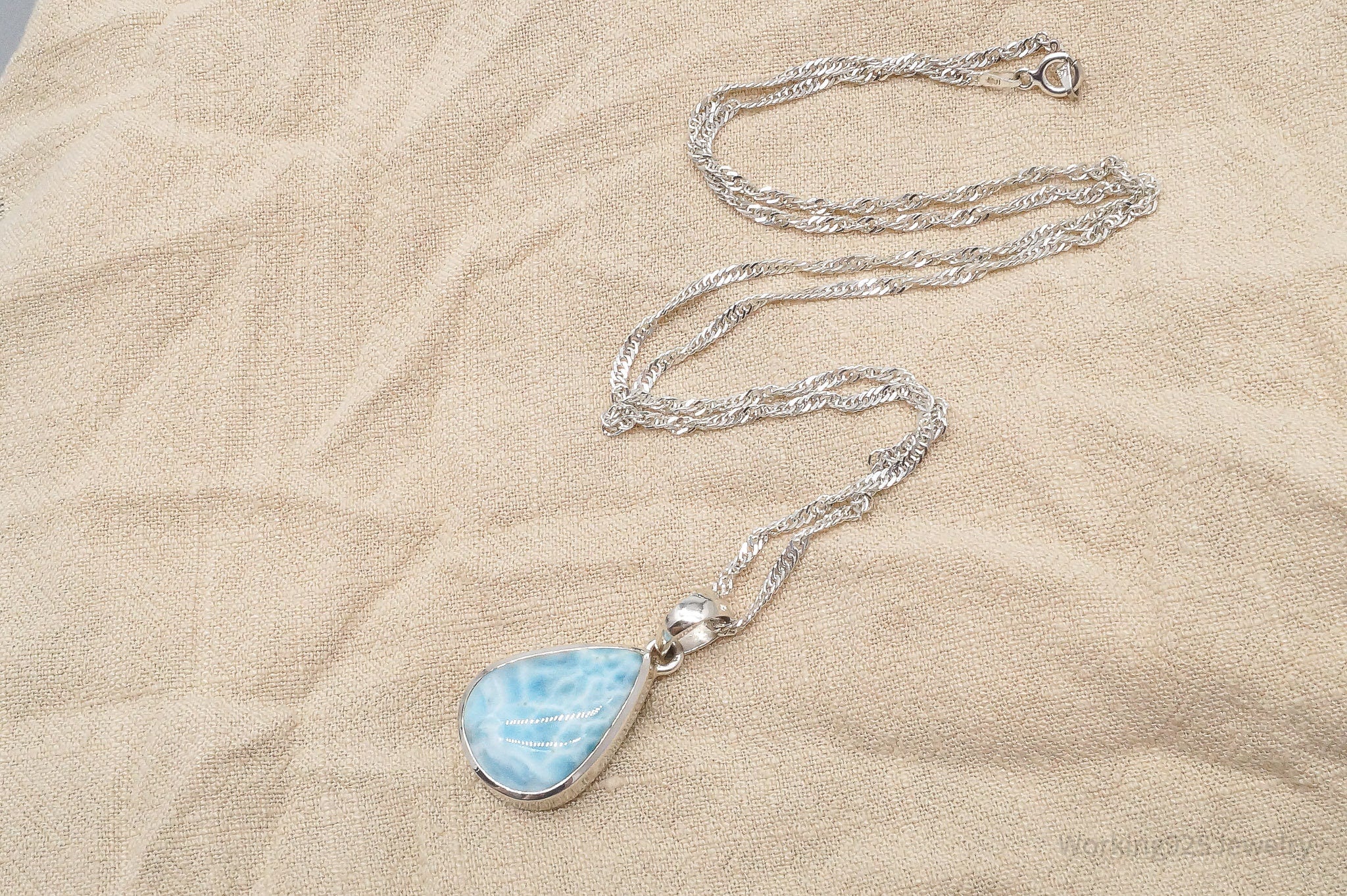 Vintage Large Blue Larimar Sterling Silver Necklace 24"