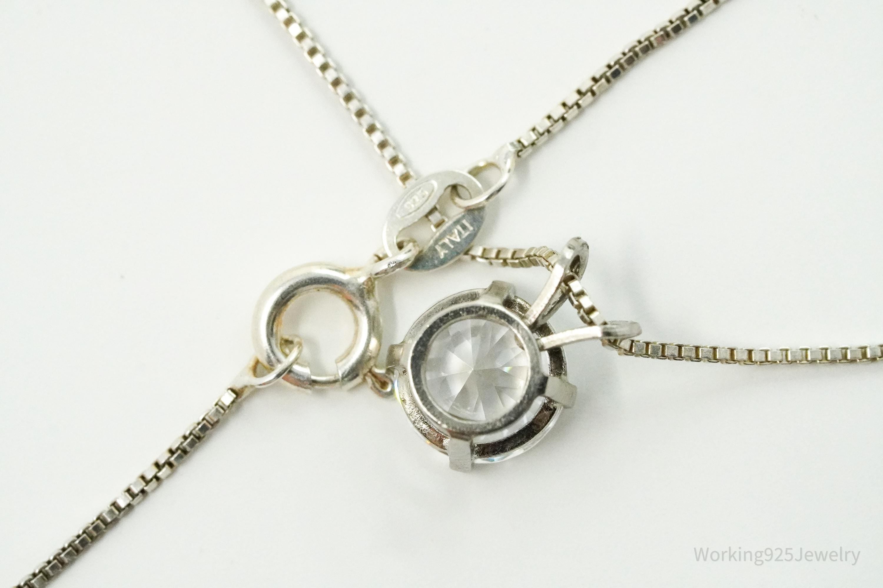 Vintage Large Cubic Zirconia Sterling Silver Necklace 16"