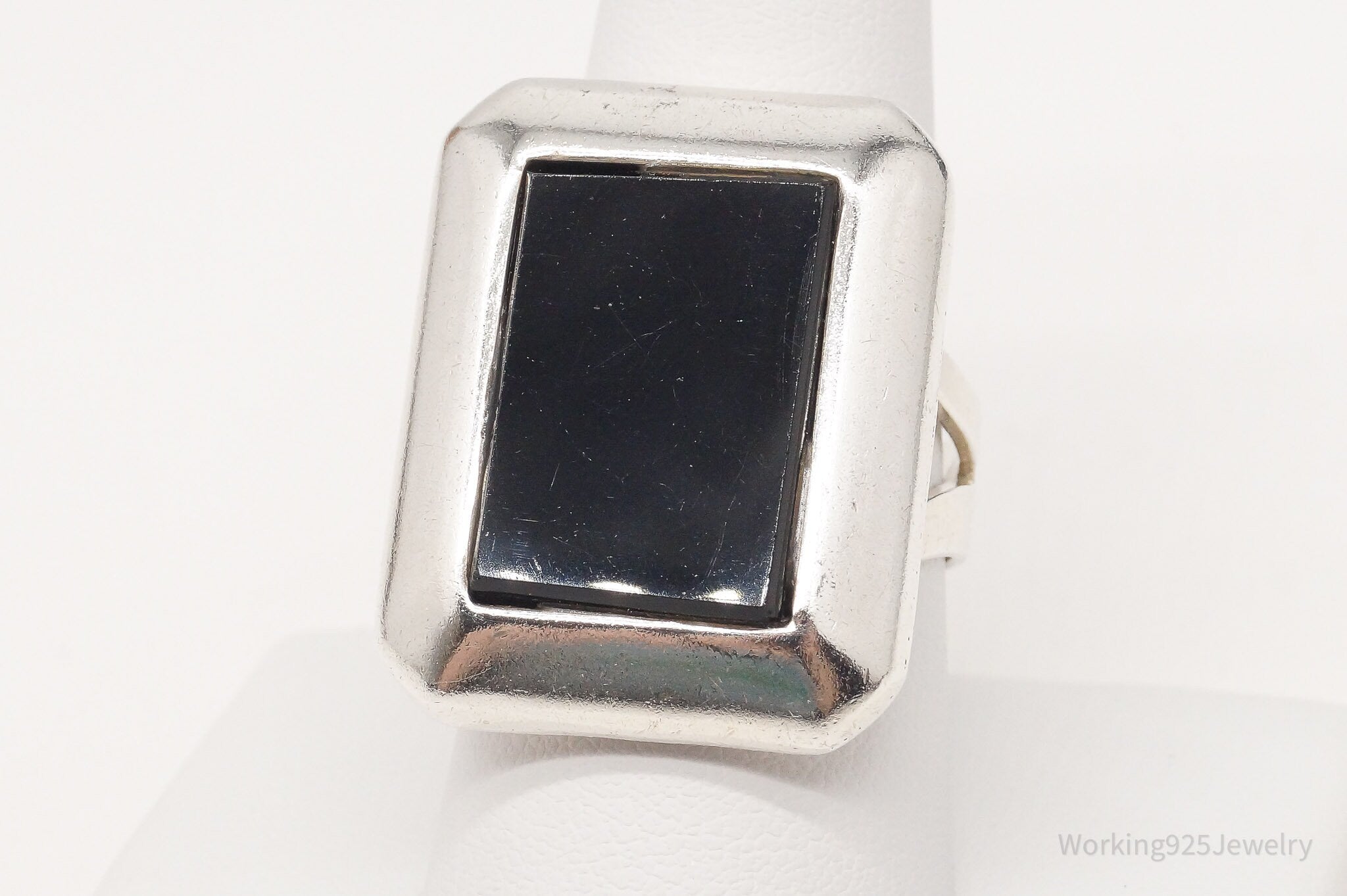 Vintage Mexico Black Onyx 950 Silver Ring - Size 9.25 Adjustable