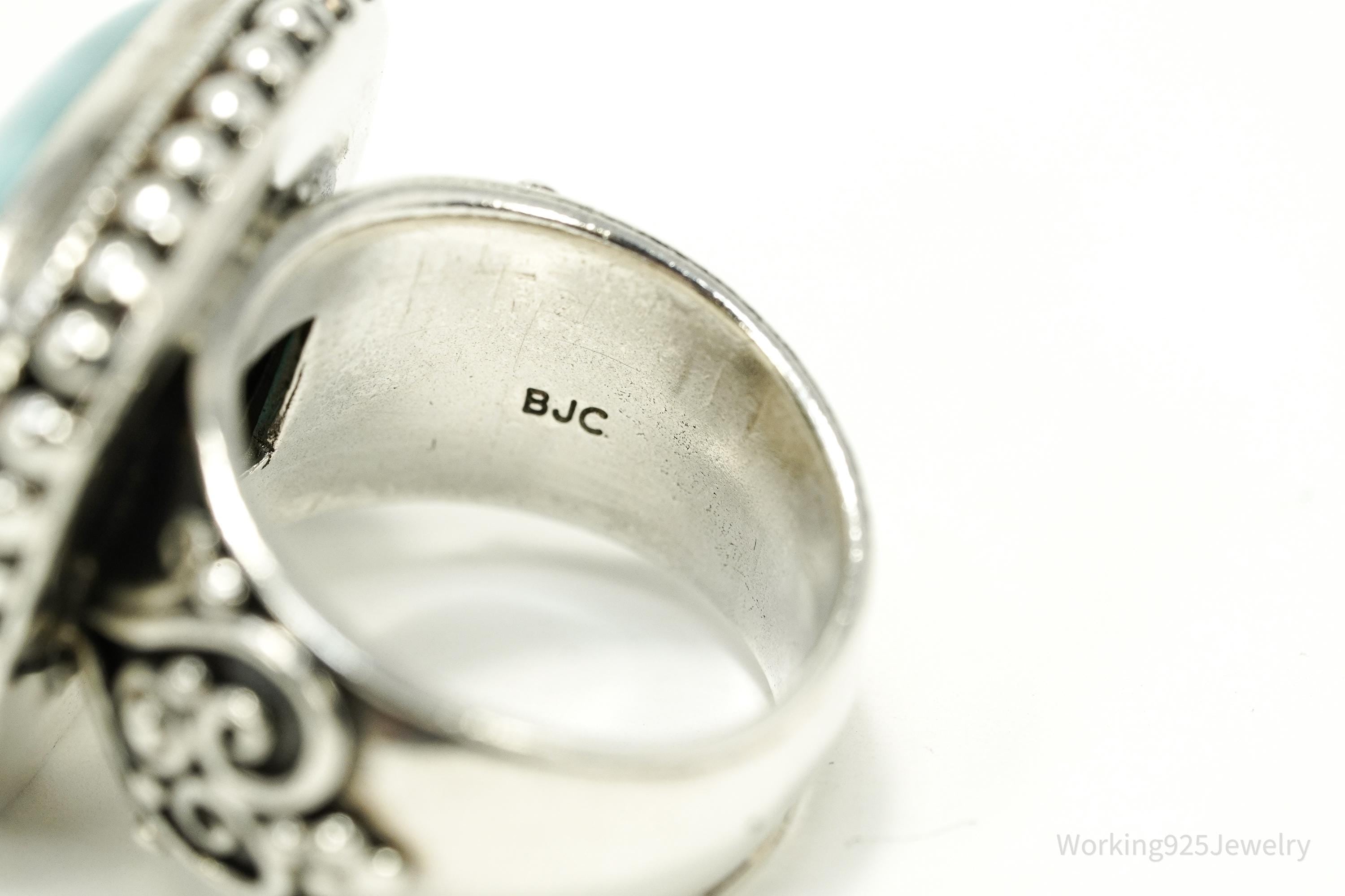 Vintage Samuel J Benham BJC Blue Larimar Sterling Silver Ring - Size 6.25