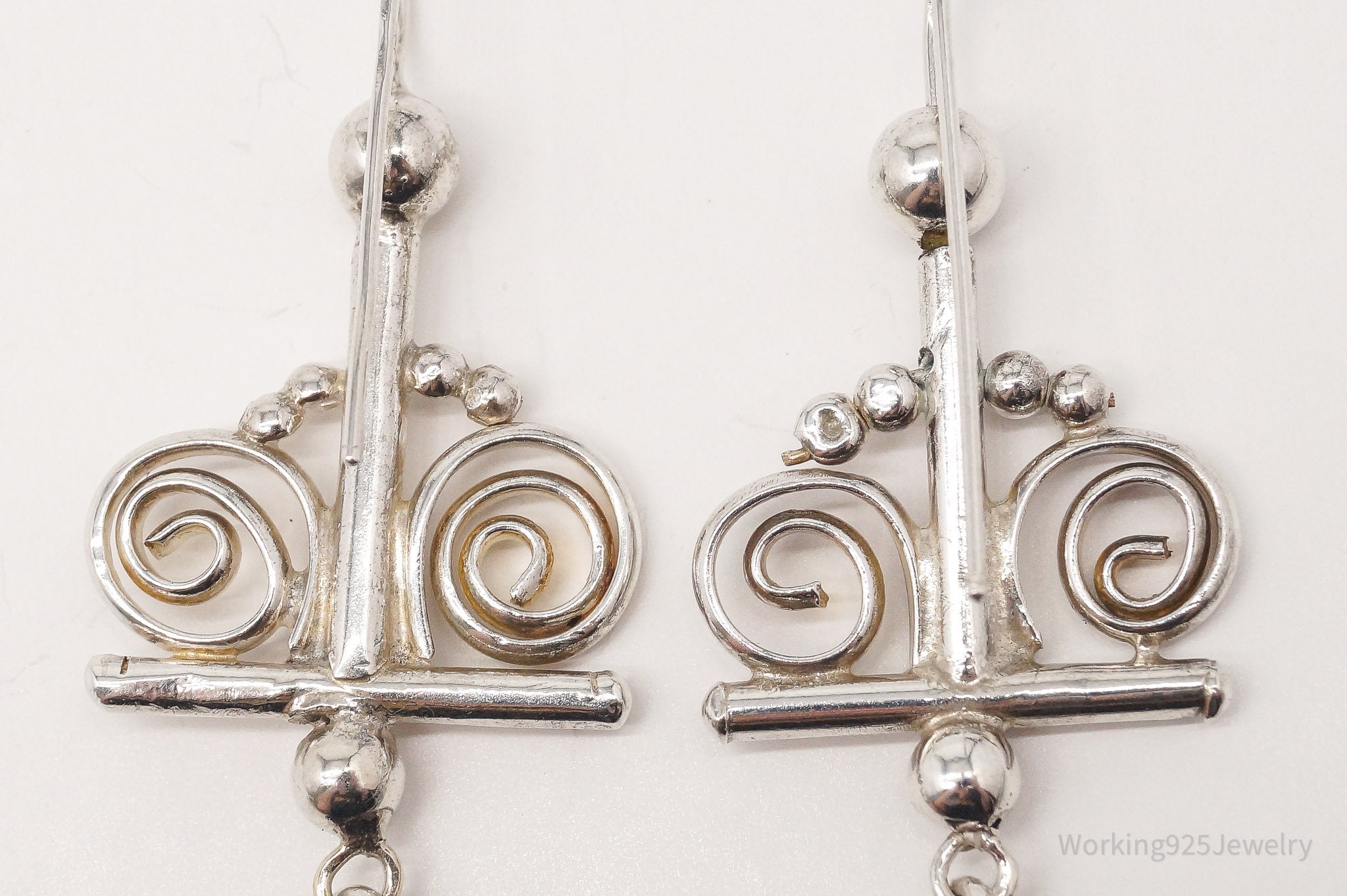 Vintage Long Intricate Silver Earrings