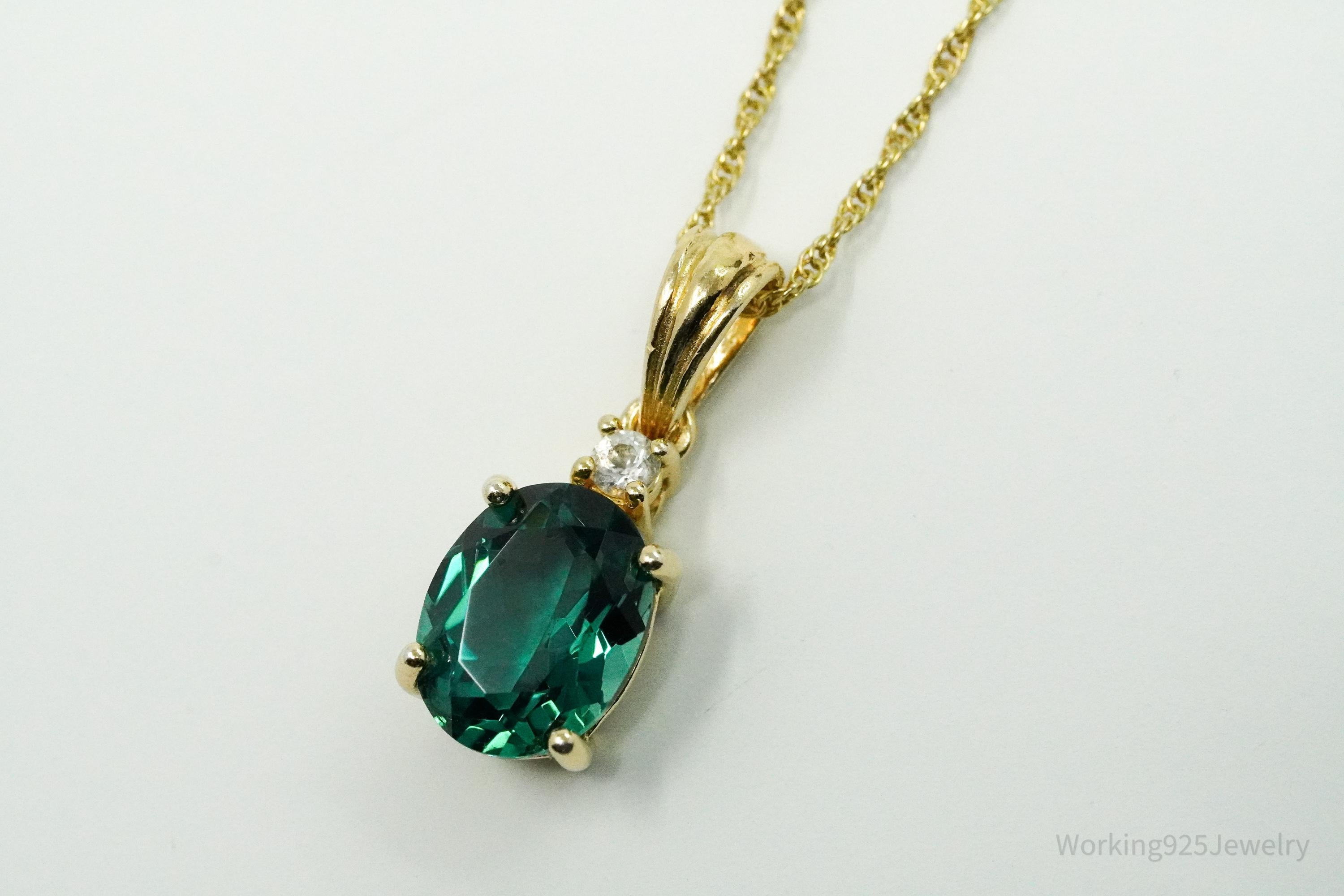 Green Quartz & White Topaz 18K Yellow Gold Over Sterling Silver Necklace 18"