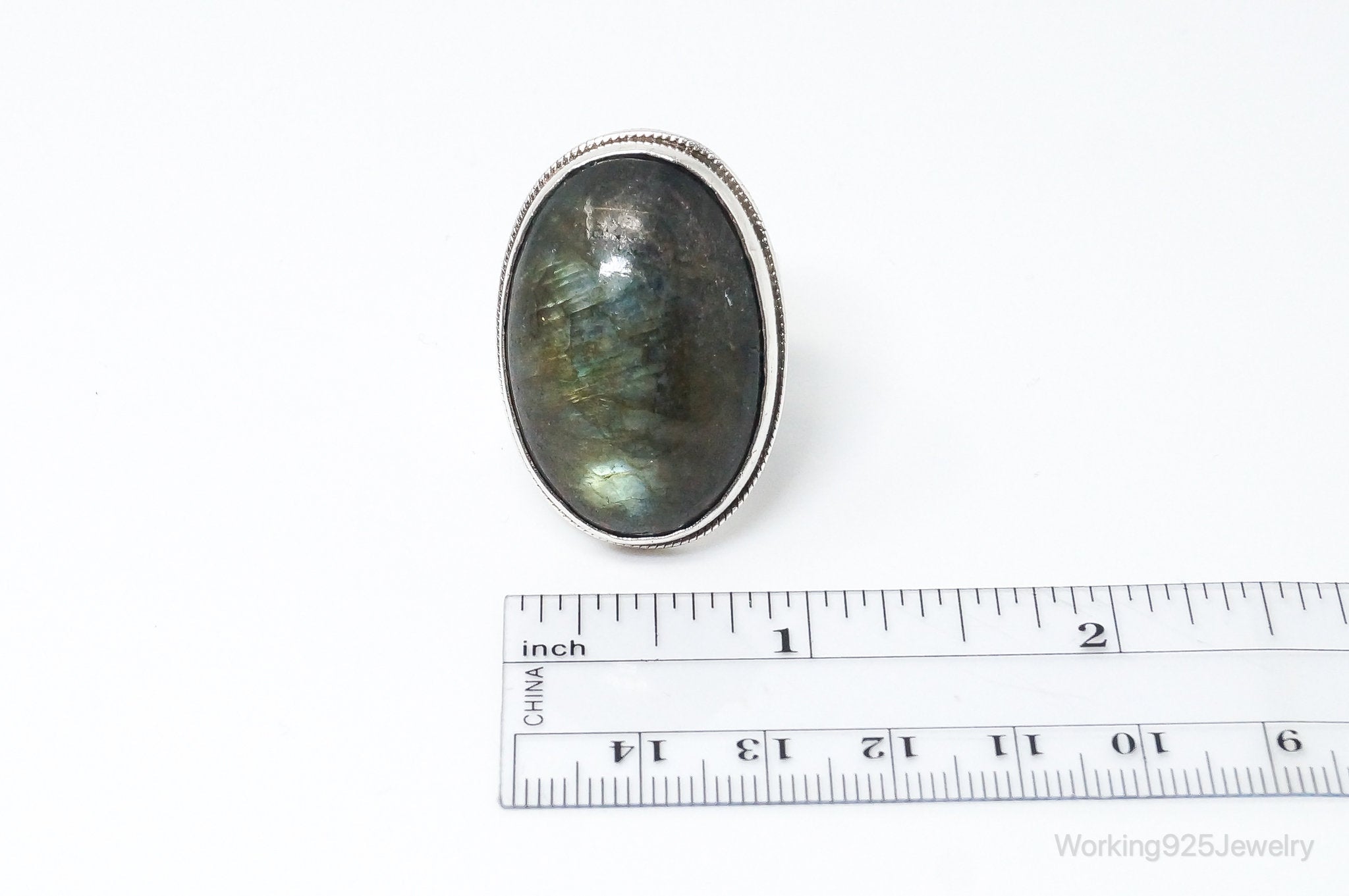 Vintage Large Labradorite Sterling Silver Ring - SZ 10.75