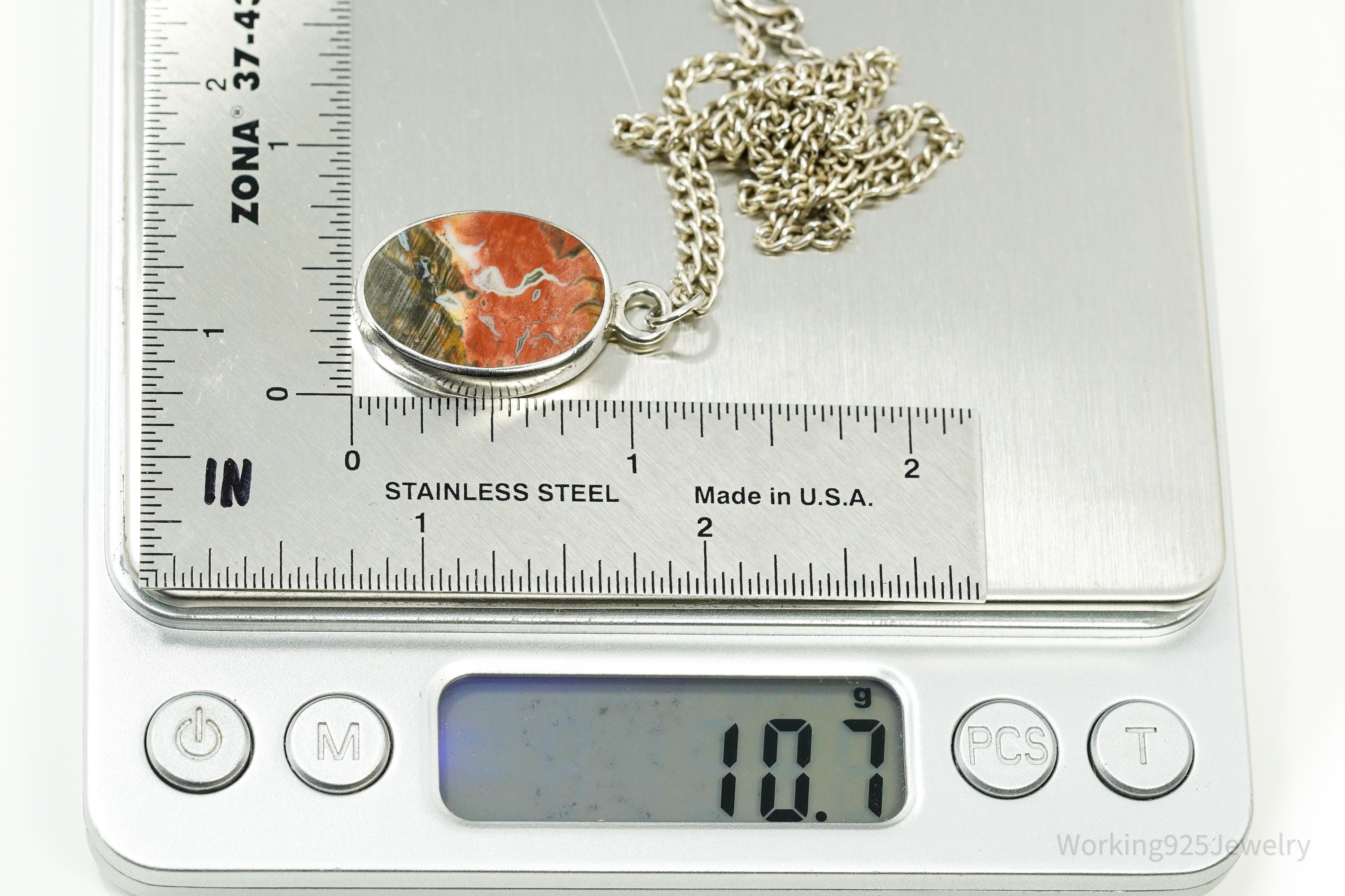 Vintage Agate Sterling Silver Necklace 18"