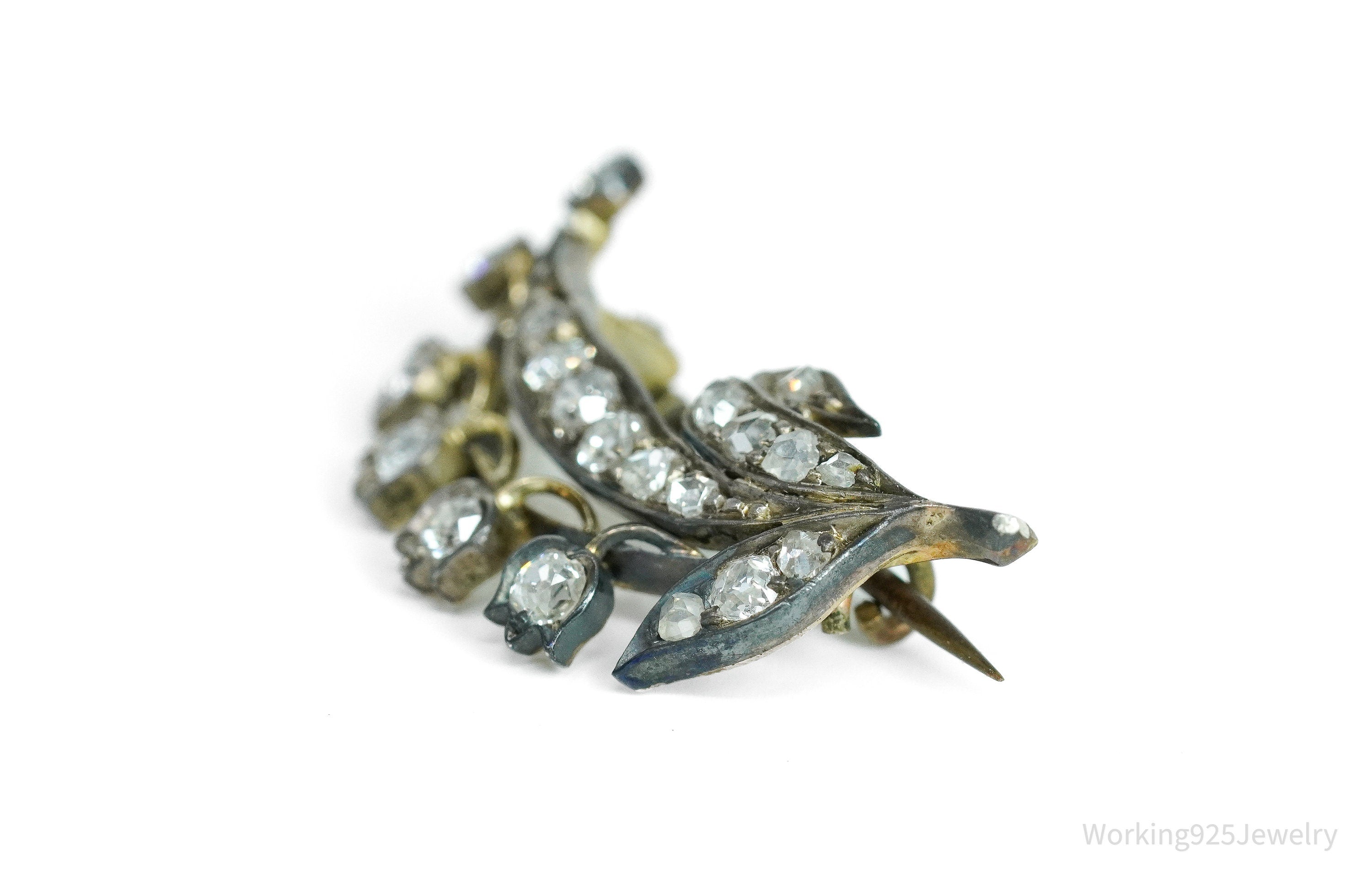 Victorian 14K Yellow Gold & Bead Set 21 Diamond Pin Brooch