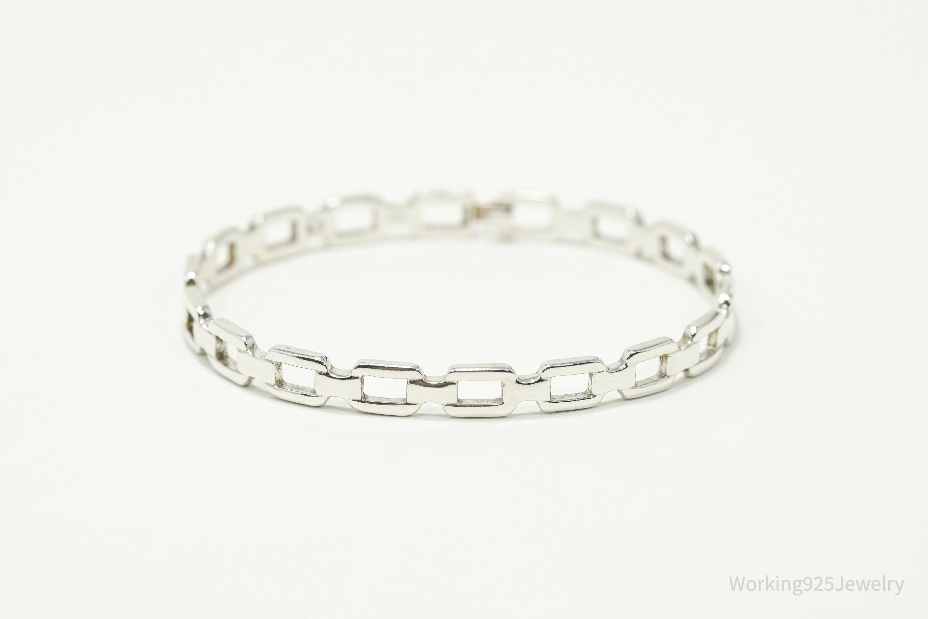 Vintage Chain Link Design Sterling Silver Bracelet - 7 5/16"