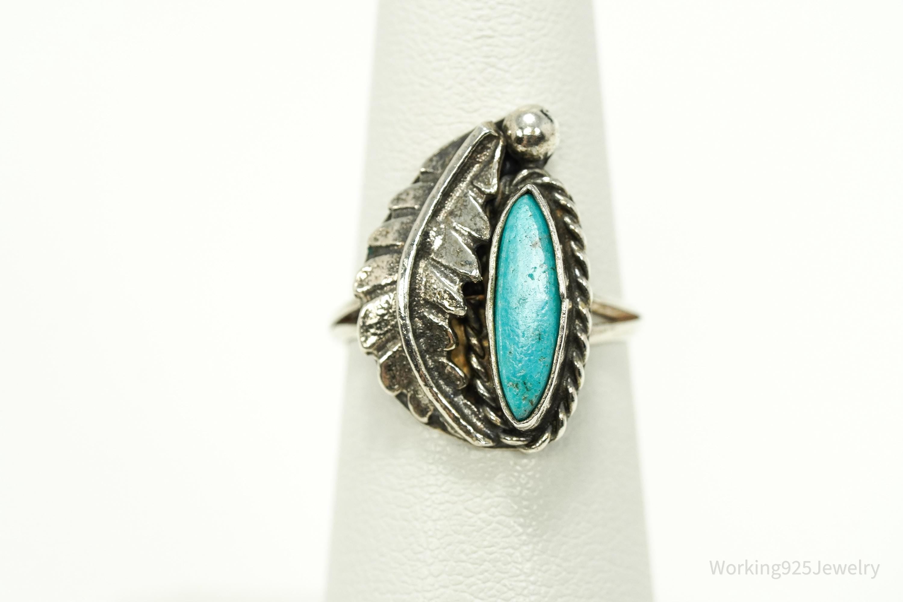 Vintage Handmade Native American Turquoise Unsigned Silver Ring - Size 5.75