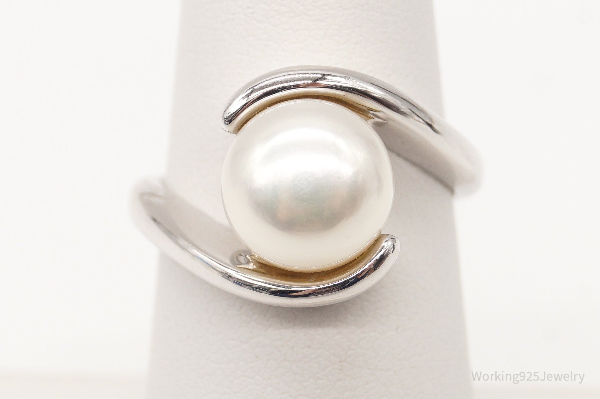 Vintage Pearl Sterling Silver Ring - Size 6.25