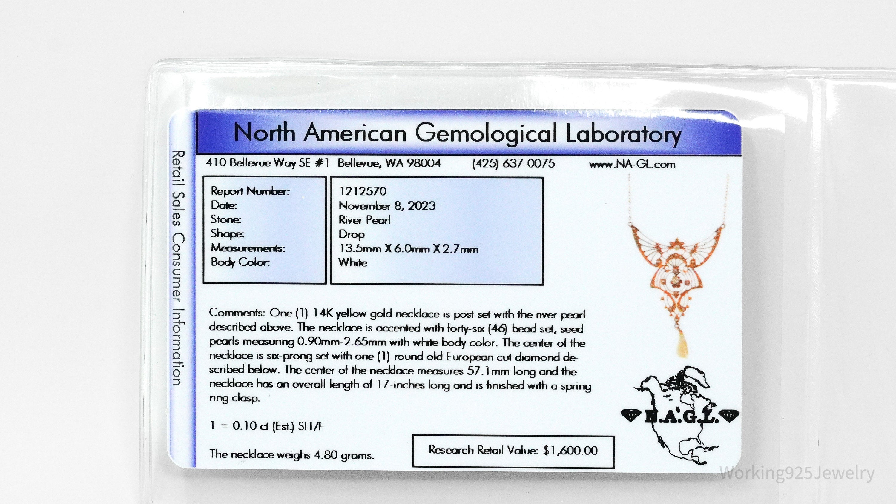 Ornate 14K Yellow Gold, Pearl & Diamond Pendant Necklace - 17"