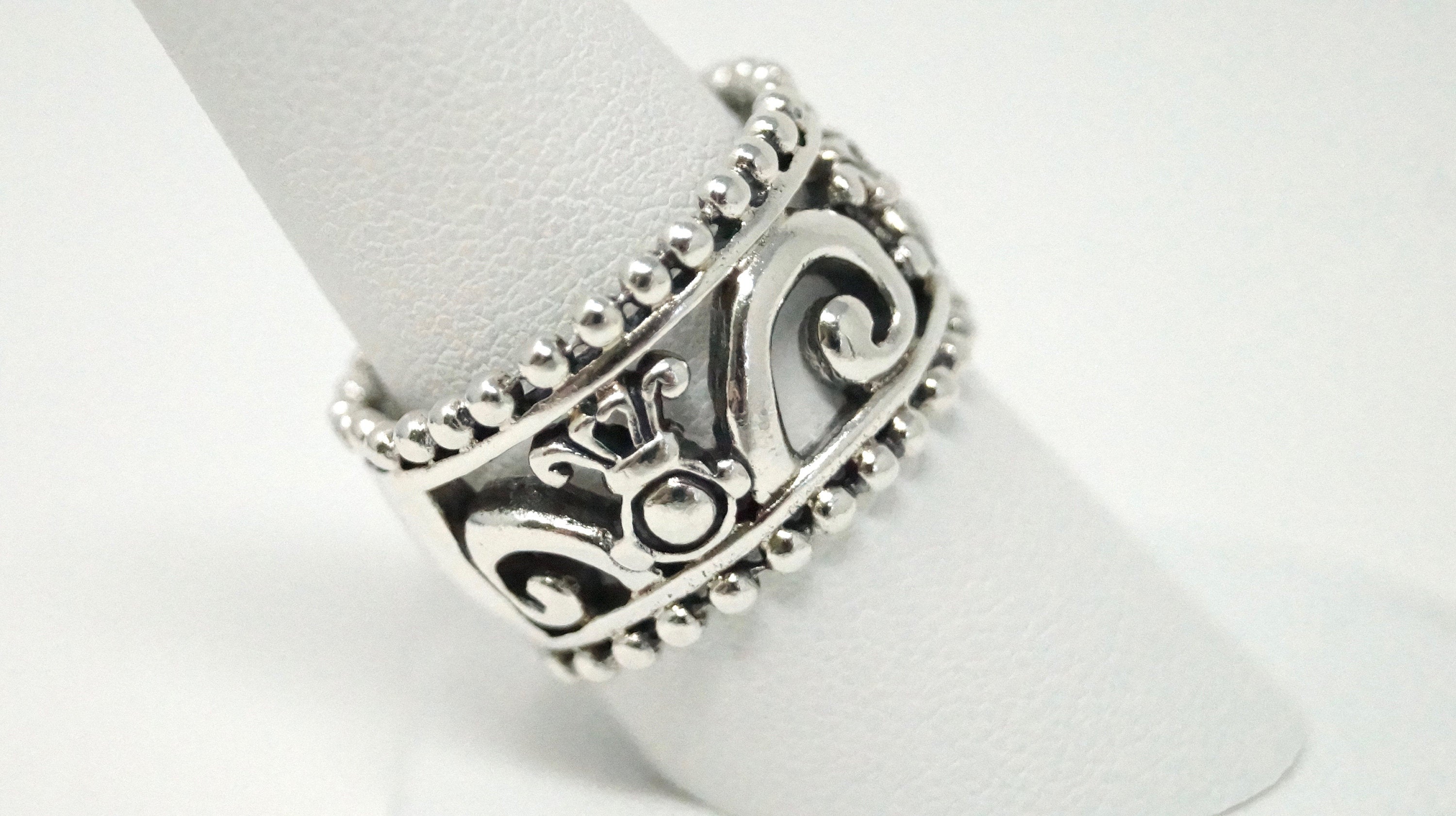 Vintage Designer BARSE Scroll Motif Band Sterling Silver Ring - Size 9.25