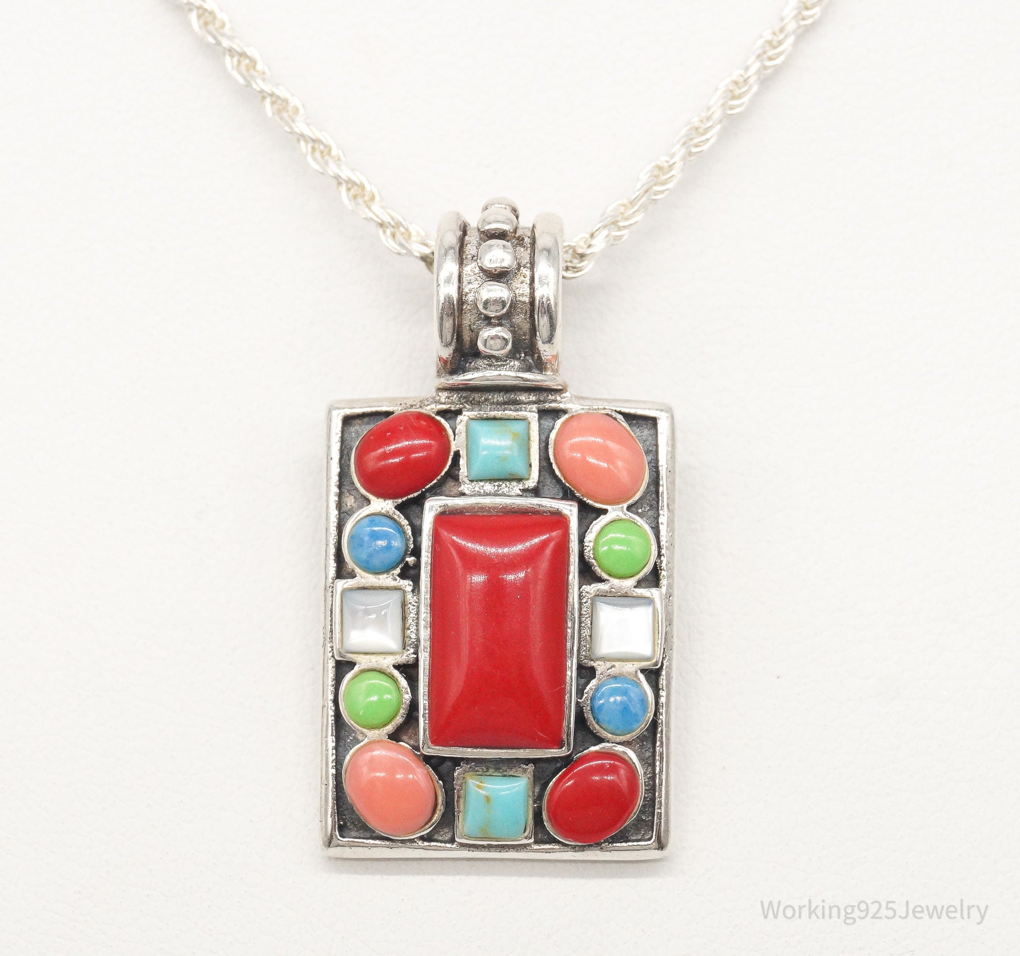 Vintage Multi Gem Sterling Silver Necklace