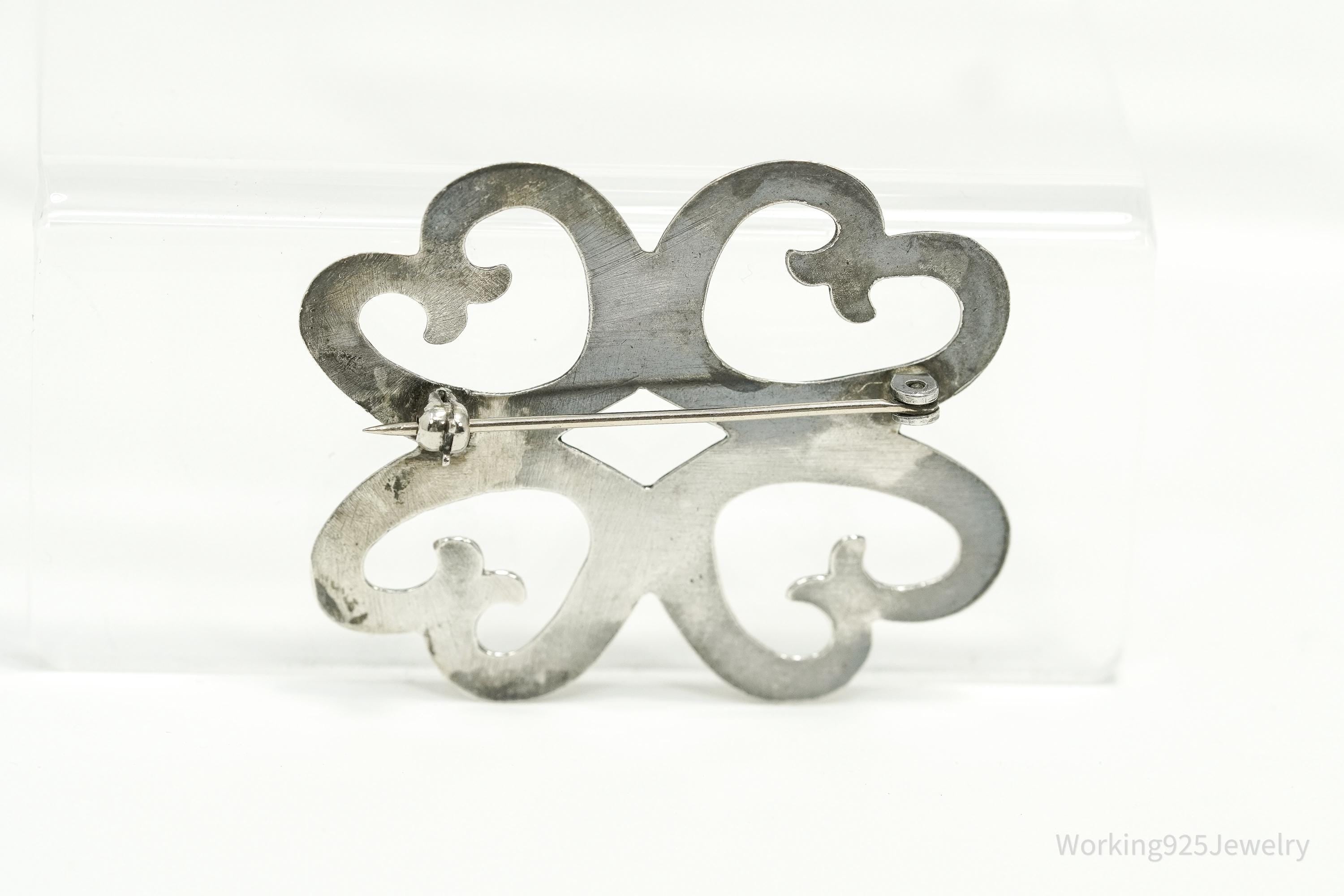 Large Vintage Native American Silver Brooch Pin 1 7/8"