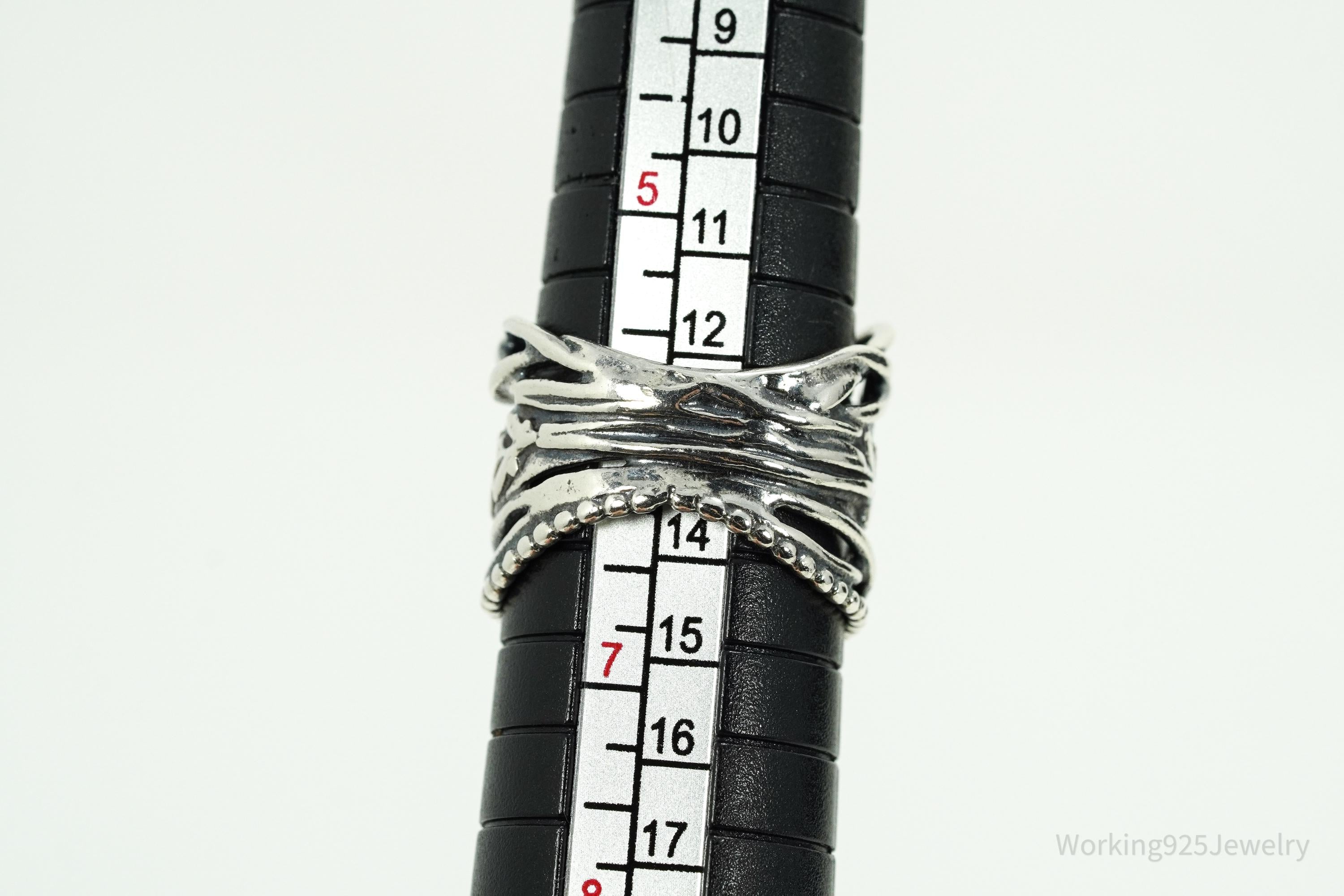 Vintage Israel Designer Paz PZ Blue Topaz Sterling Silver Ring - Size 6.25