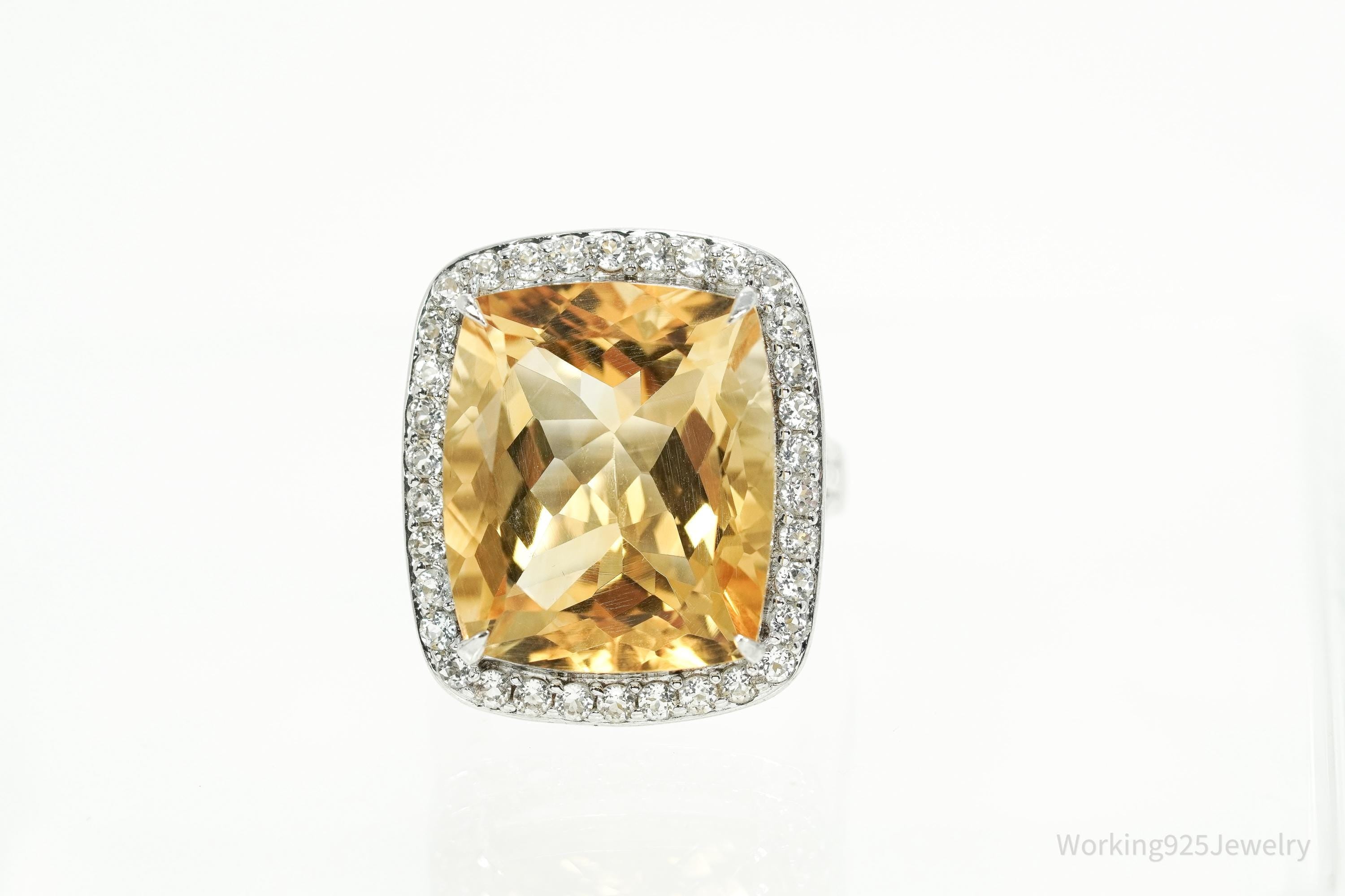 KHR Large Citrine & Cubic Zirconia Sterling Silver Ring Size 7.5
