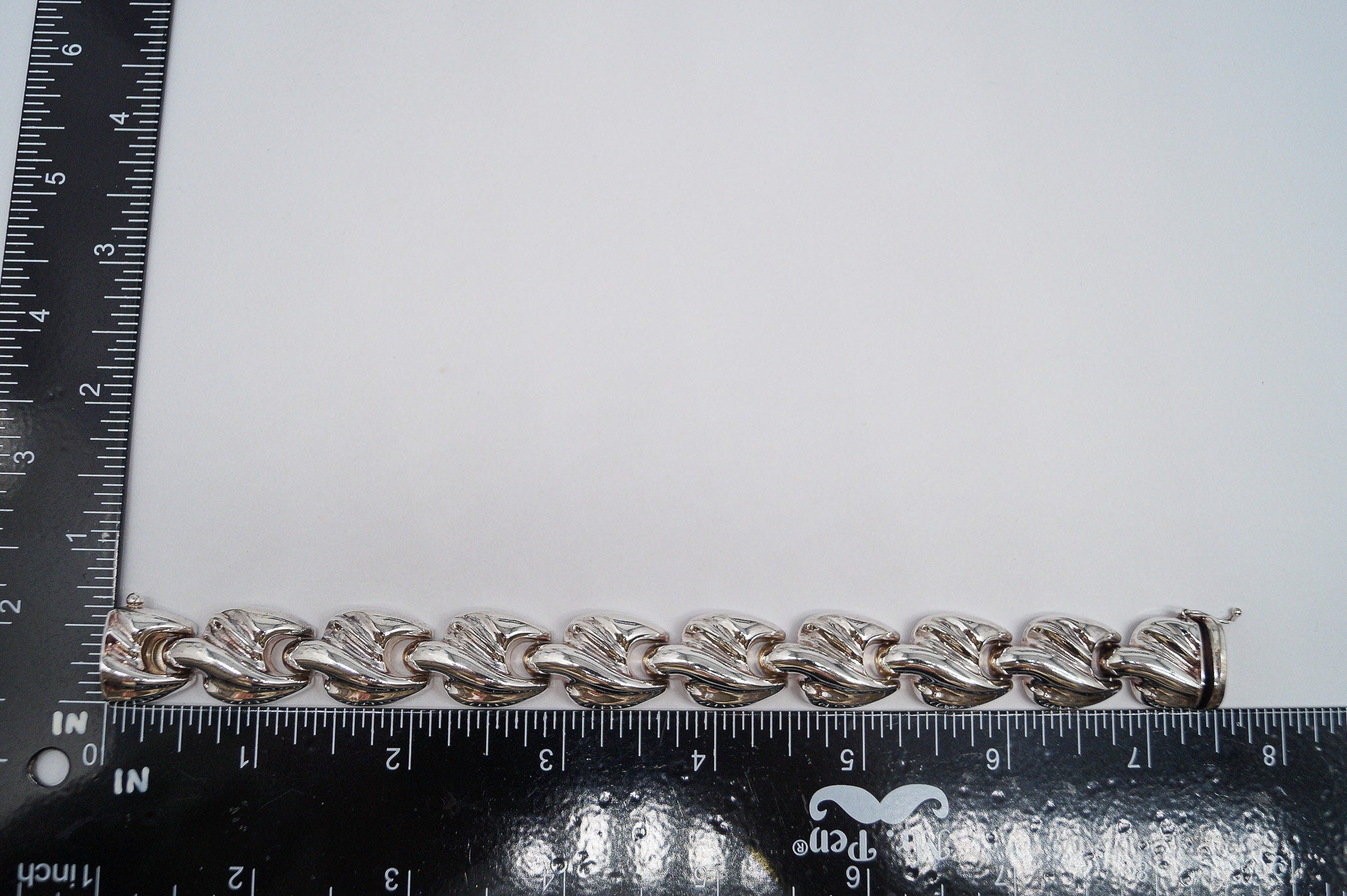 Vintage Italy Designer Puffy Fancy Link Sterling Silver Bracelet - 7 3/8"