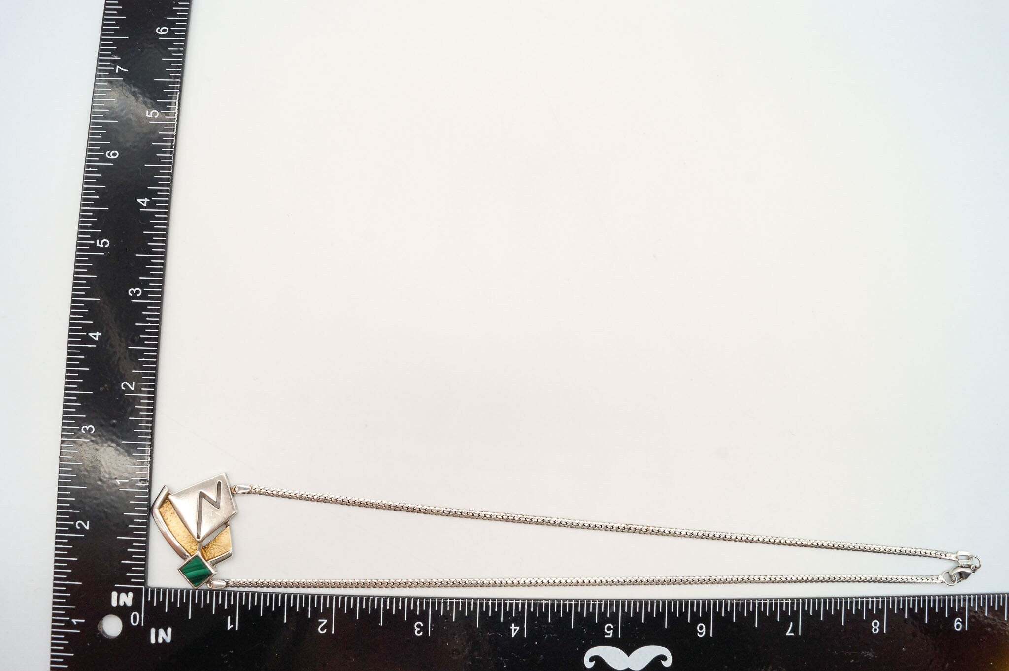 Vintage Malachite Modernist Gold Vermeil Sterling Silver Necklace