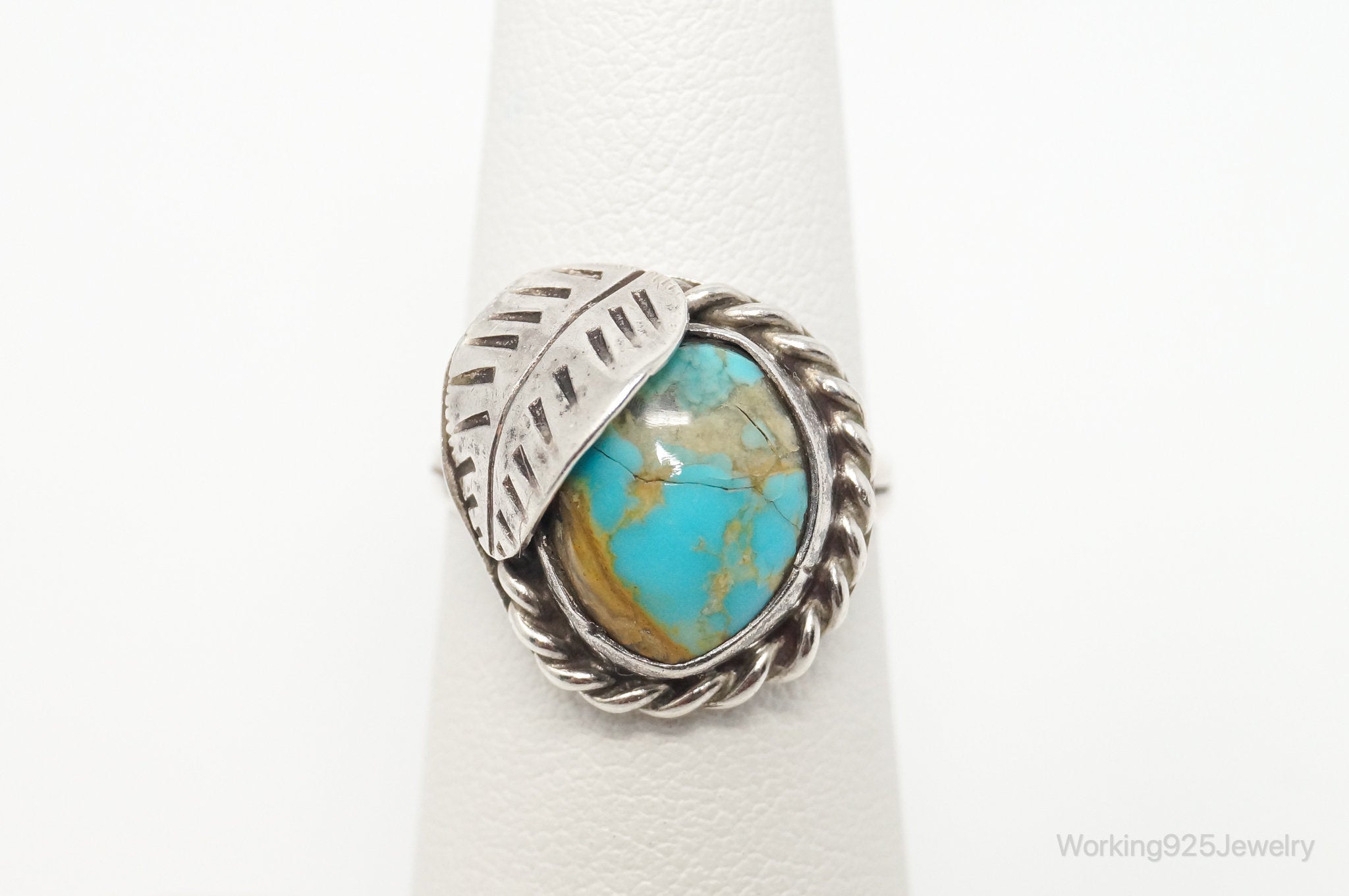 Vintage Native American Turquoise Unsigned Sterling Silver Ring - Sz 5.25