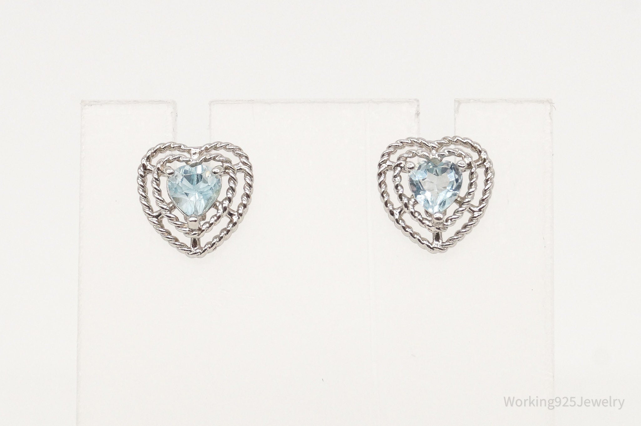 Vintage Ross Simons Blue Topaz Heart Sterling Silver Earrings