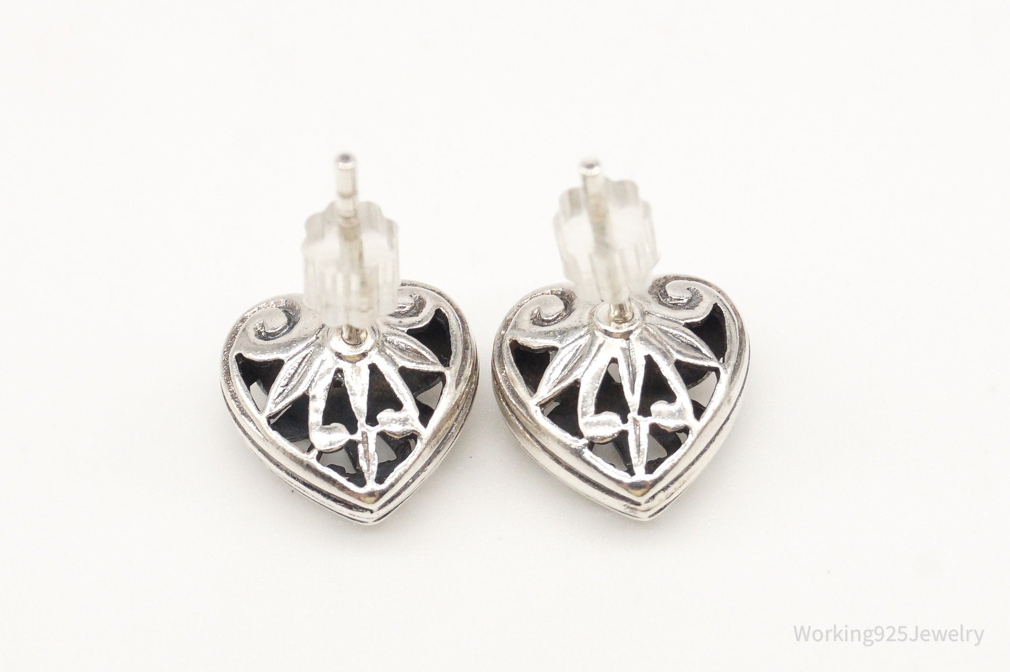 Vintage Openwork Bali Hearts Silver Stud Earrings