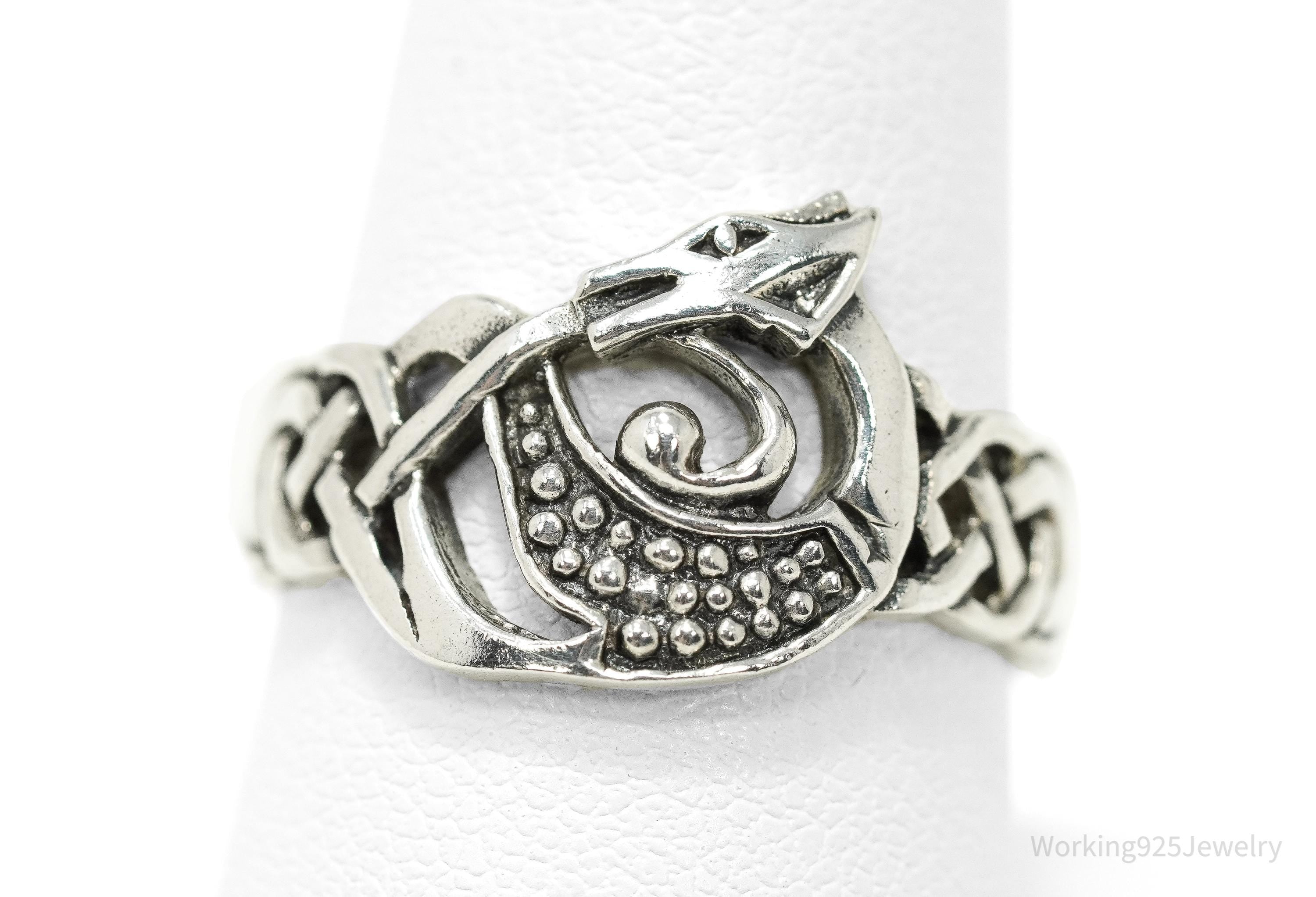 Vintage Dragon Celtic Knot Sterling Silver Ring - Size 9.25