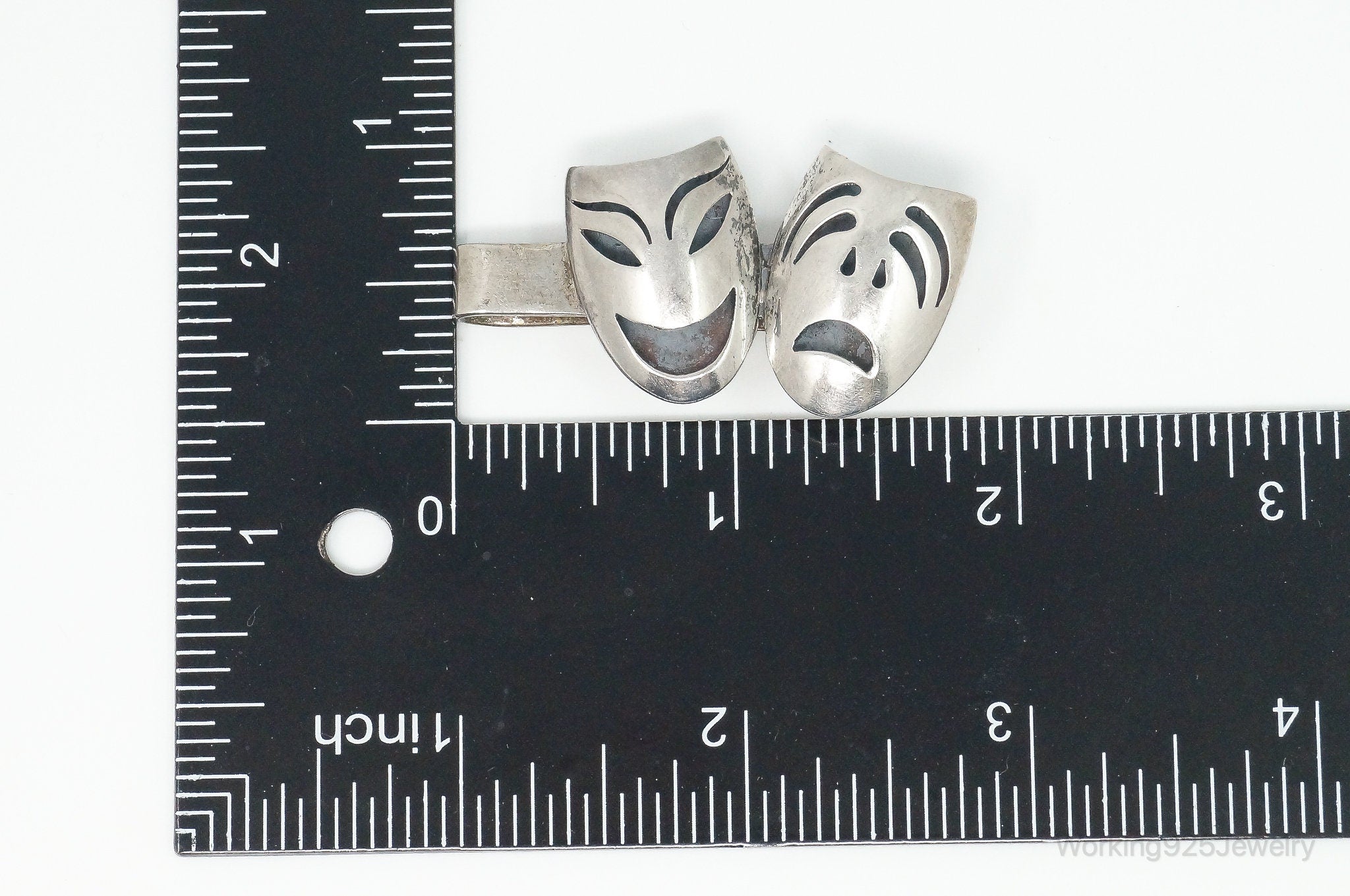 Vintage Mexico Tragedy Comedy Mask Sterling Silver Money Tie Clip