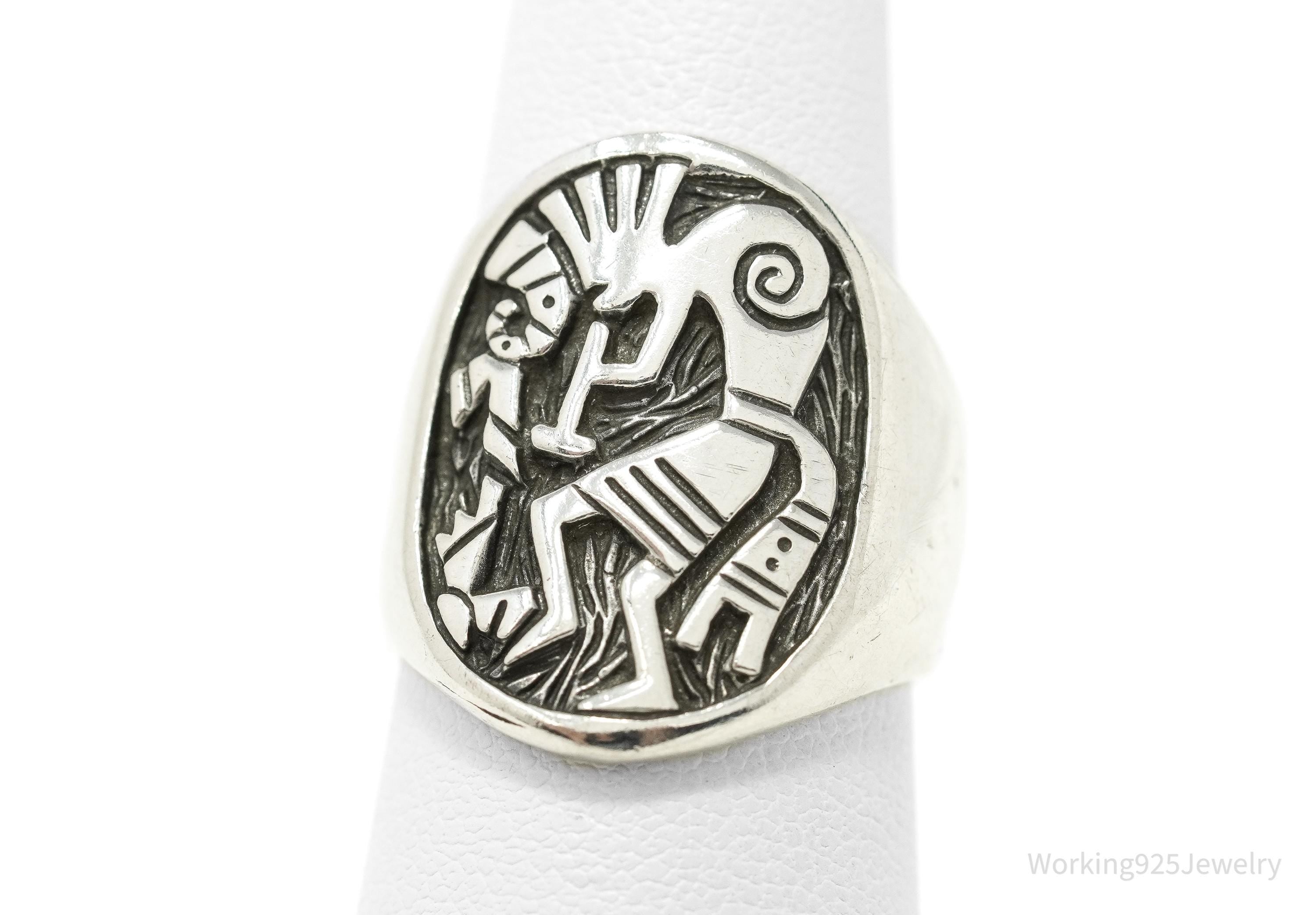 Vintage Dancing Kokopelli Sterling Silver Ring - Size 7